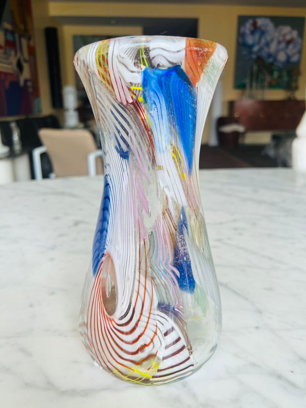 Autre Dino Martens pour Aureliano Toso 1950 Vase multicolore «frammentato » de Murano.  en vente