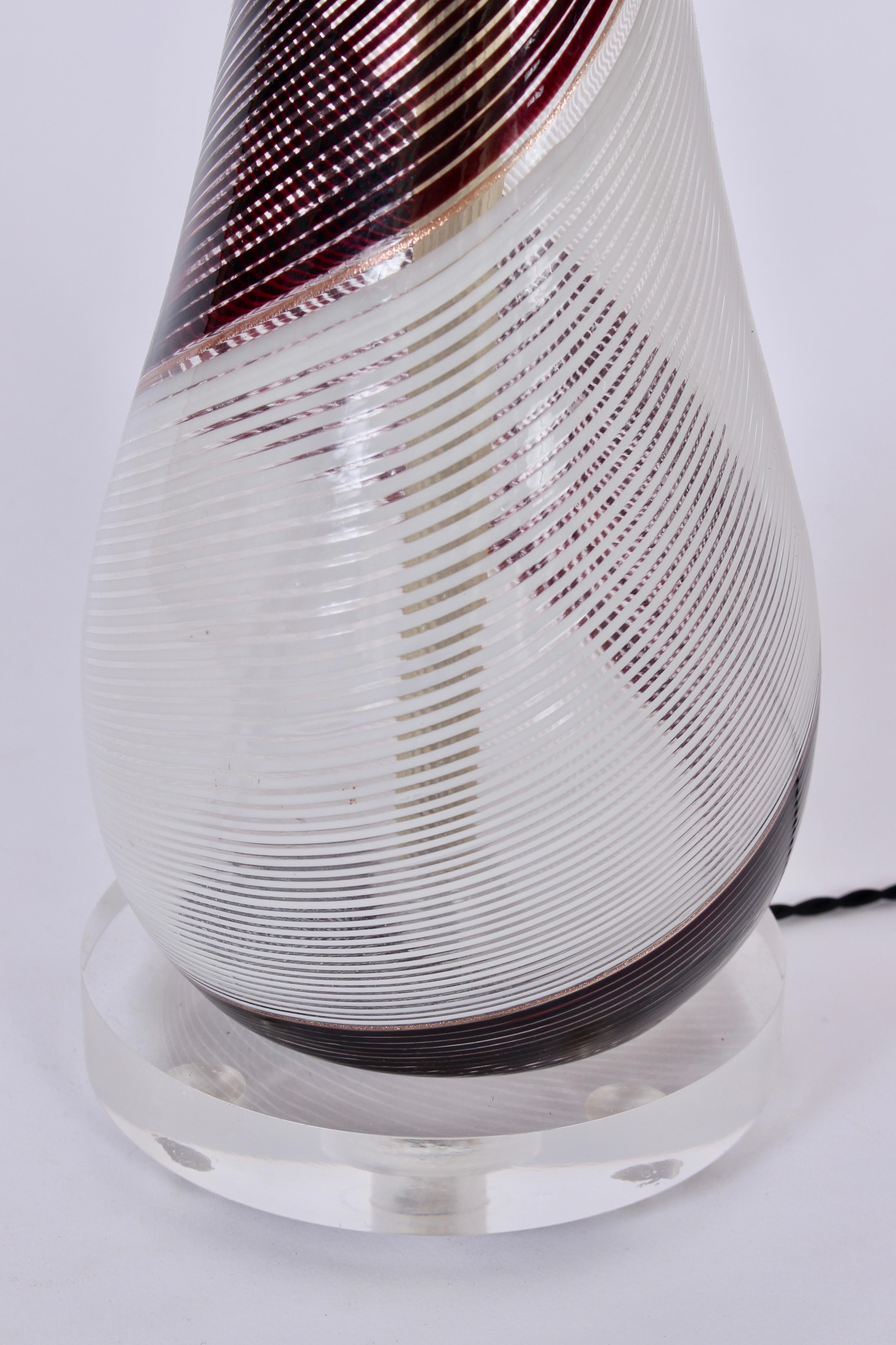 Dino Martens Mezza Filigrana Murano Glass Table Lamp in Black, White & Copper  For Sale 1