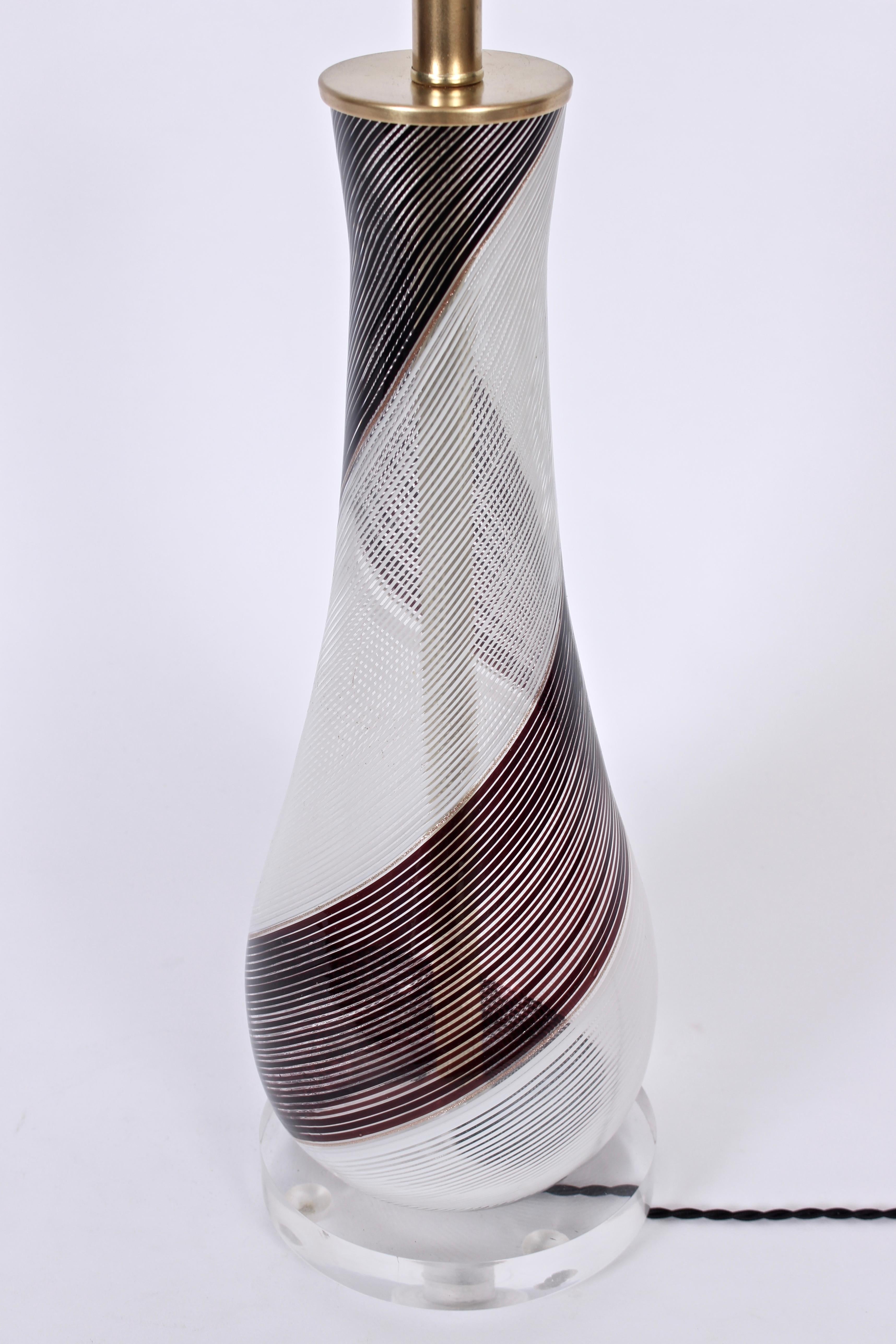 Dino Martens Mezza Filigrana Murano Glass Table Lamp in Black, White & Copper  For Sale 2