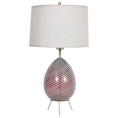 Dino Martens for Aureliano Toso Cranberry Swirl "Egg" Table Lamp on Tripod Base