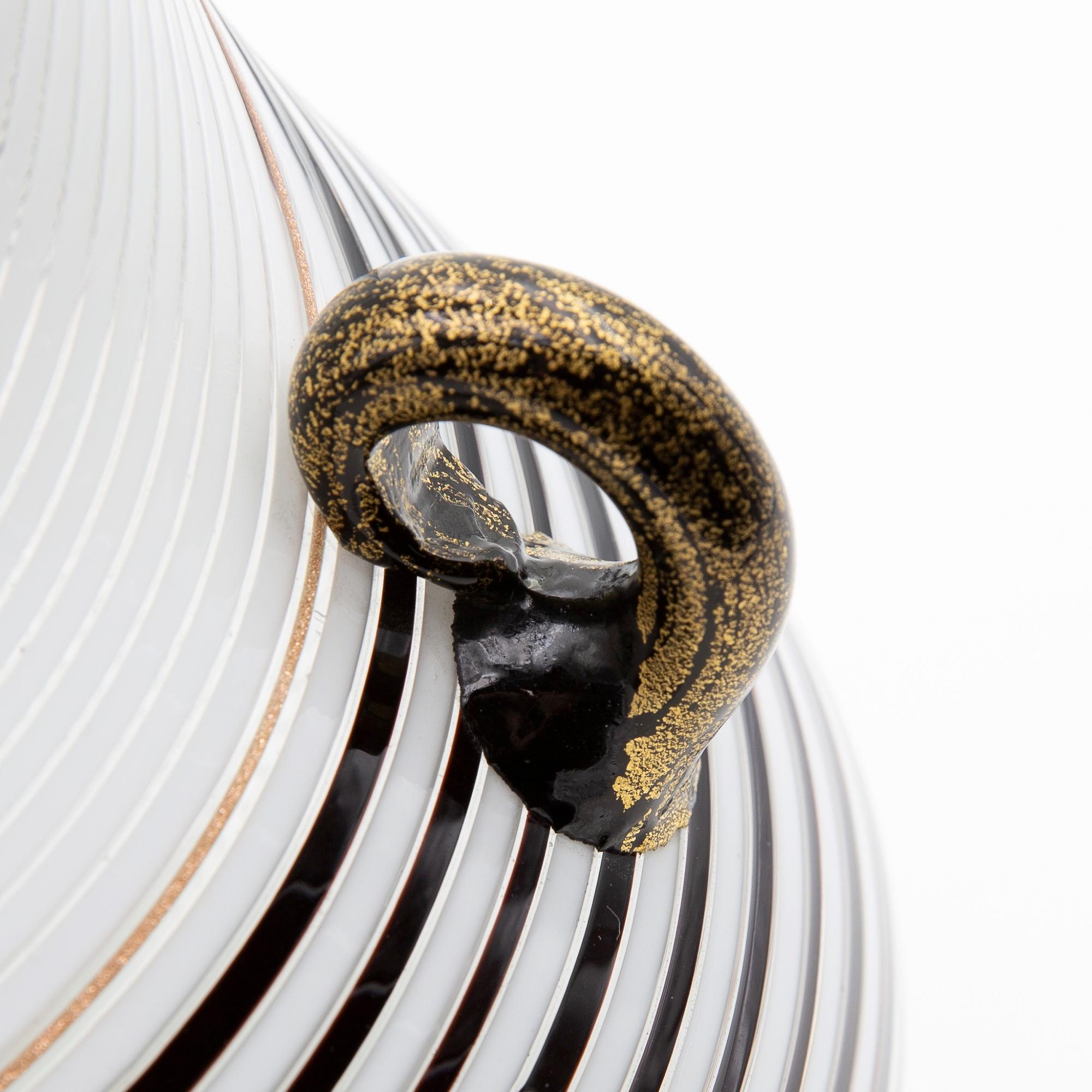 Mid-20th Century Dino Martens for Aureliano Toso Huge White and Black Goose Neck Murano Vase