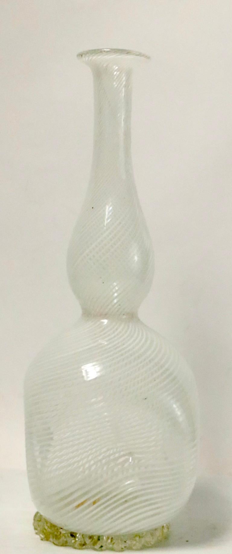 Italian Dino Martens for Aureliano Toso Mazza Filigrana Murano Art Glass Vase For Sale