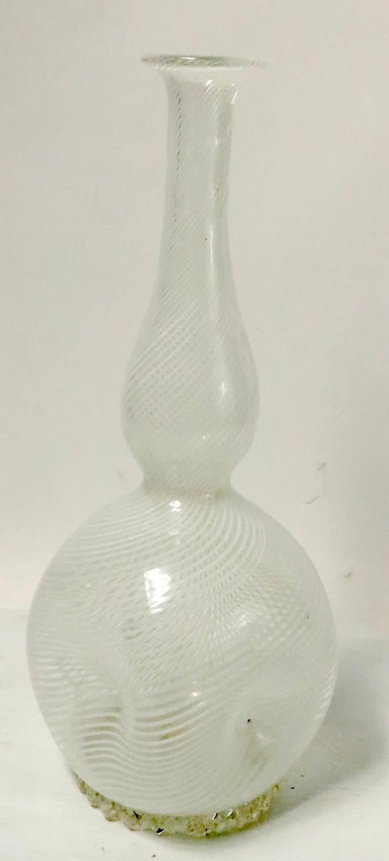 Italian Dino Martens for Aureliano Toso Mazza Filigrana Murano Art Glass Vase For Sale