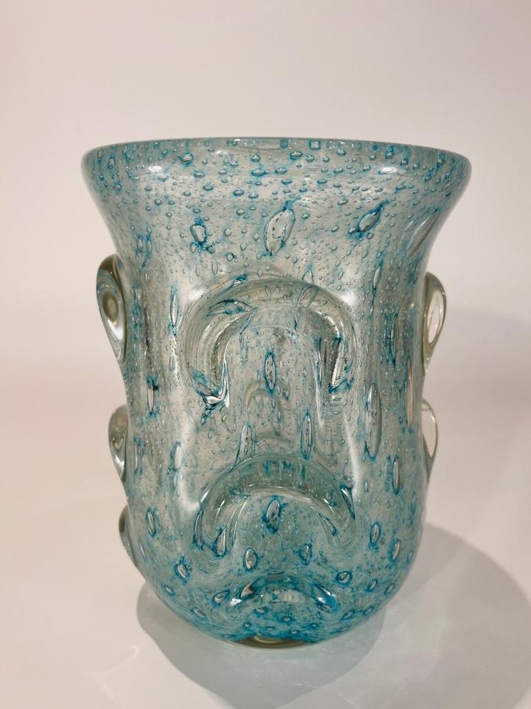 Incredible Dino Martens for Aureliano Toso Murano glass blue vase circa 1950.