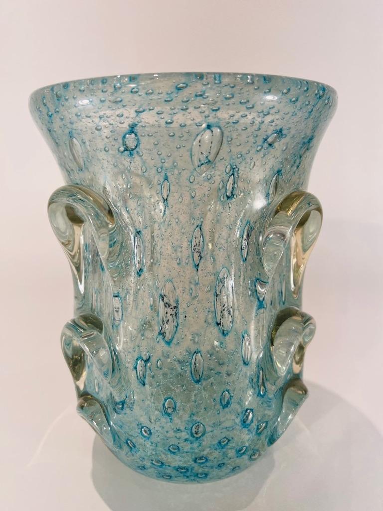 Mid-Century Modern Dino Martens for Aureliano Toso Murano glass blue vase circa 1950. For Sale