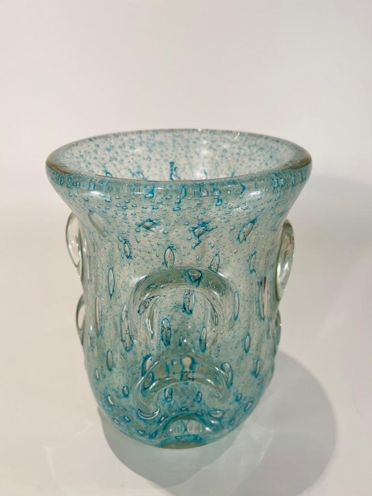 Blaue Vase aus Murano-Glas von Dino Martens für Aureliano Toso, um 1950. (Italienisch) im Angebot