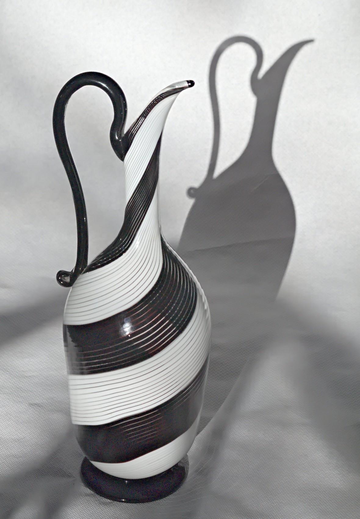 Dino Martens for Aureliano Toso, Pitcher, Twist Filigrana Black and White, 1950s 3