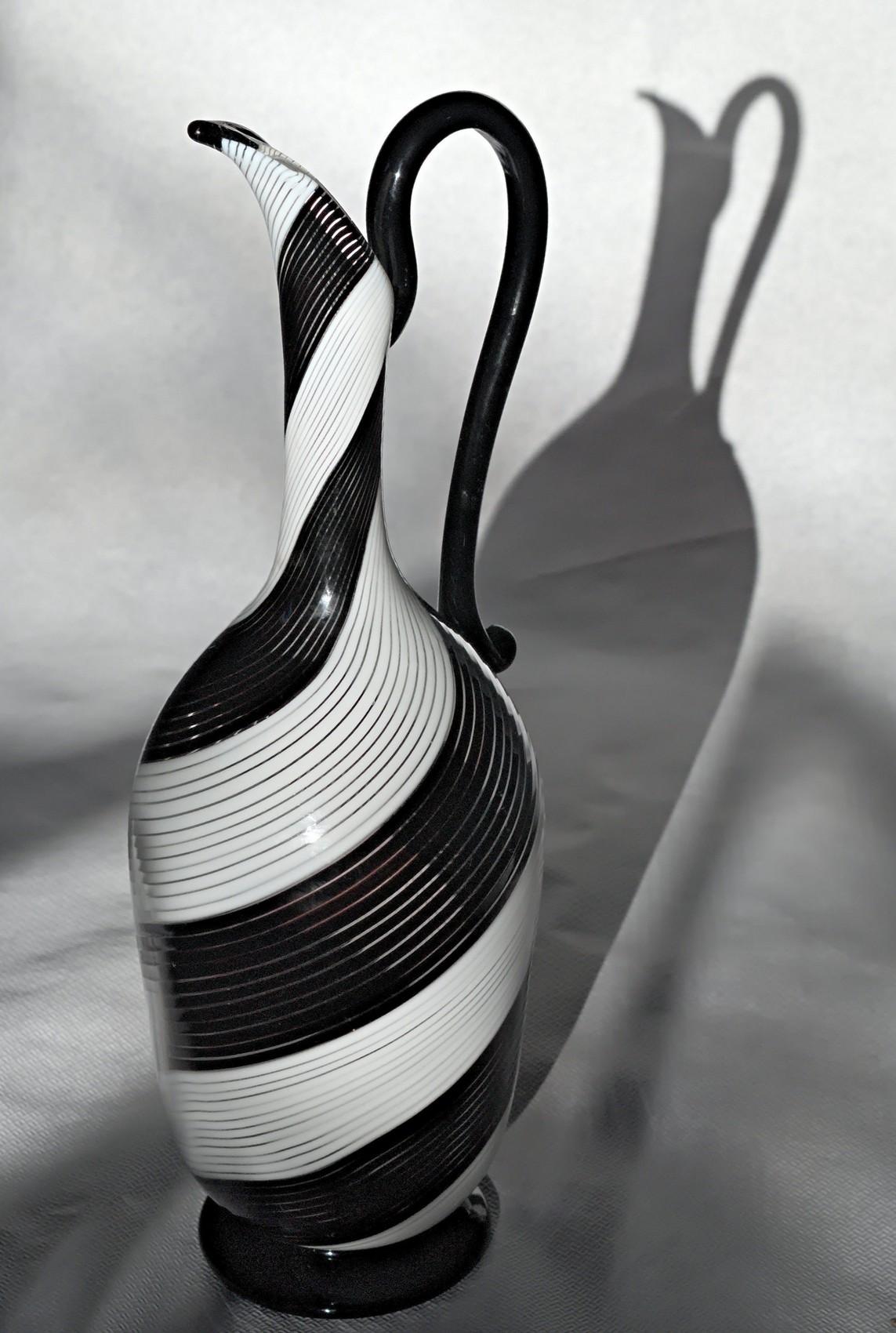 Dino Martens for Aureliano Toso, Pitcher, Twist Filigrana Black and White, 1950s 4