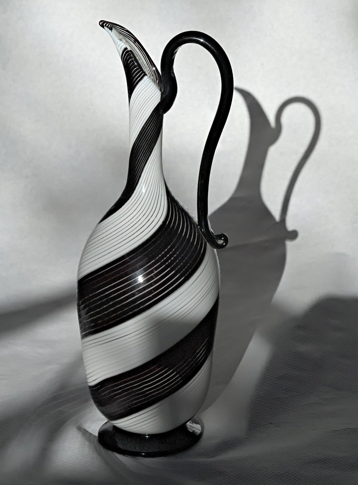 Dino Martens for Aureliano Toso, Pitcher, Twist Filigrana Black and White, 1950s 5
