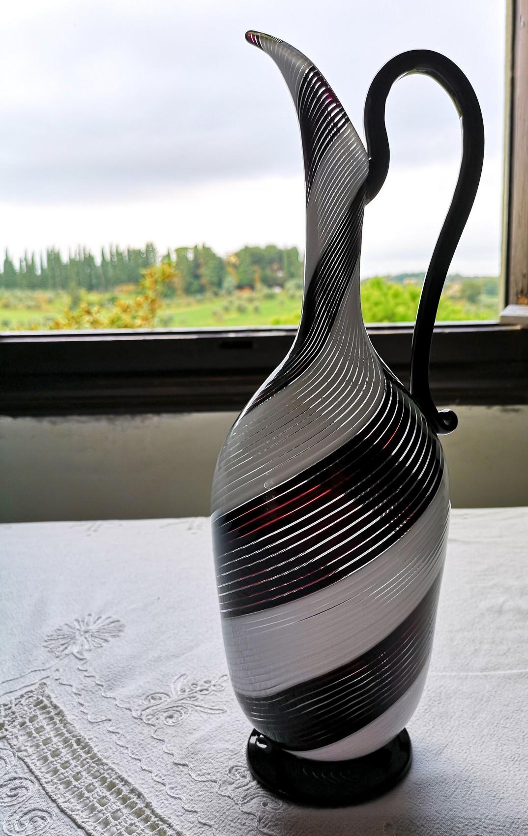 Dino Martens for Aureliano Toso, Pitcher, Twist Filigrana Black and White, 1950s 12