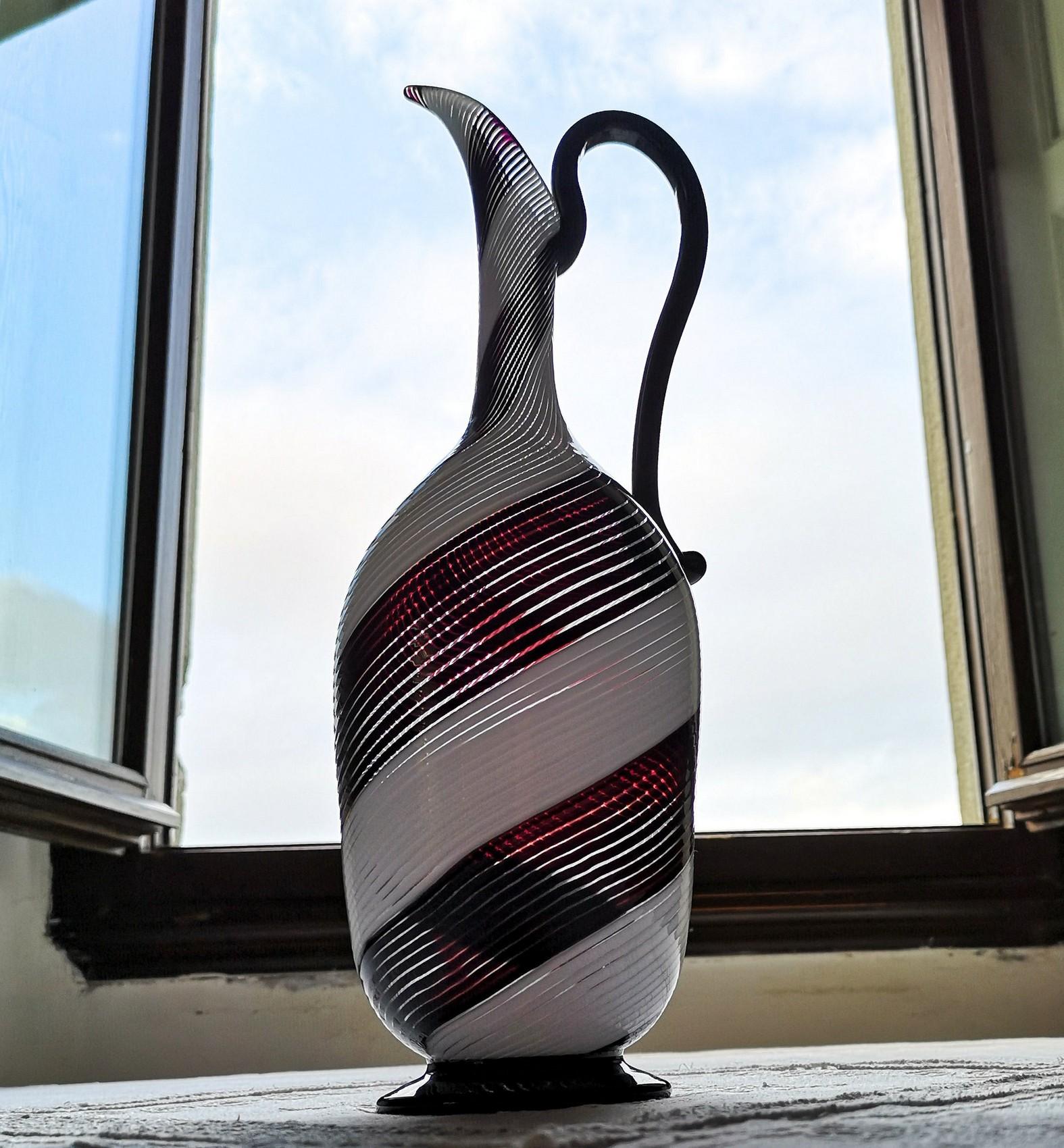 Dino Martens for Aureliano Toso, Pitcher, Twist Filigrana Black and White, 1950s 13