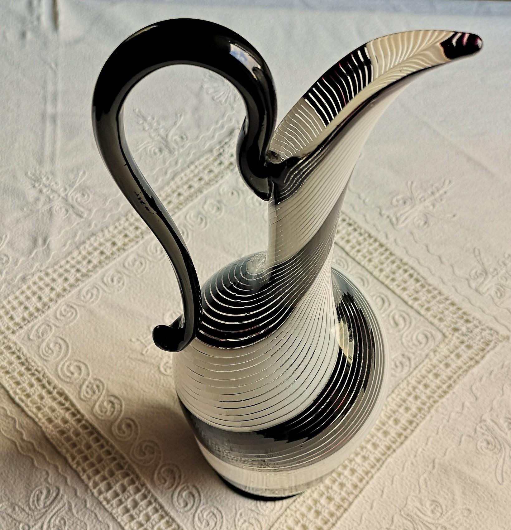 Dino Martens for Aureliano Toso, Pitcher, Twist Filigrana Black and White, 1950s 1