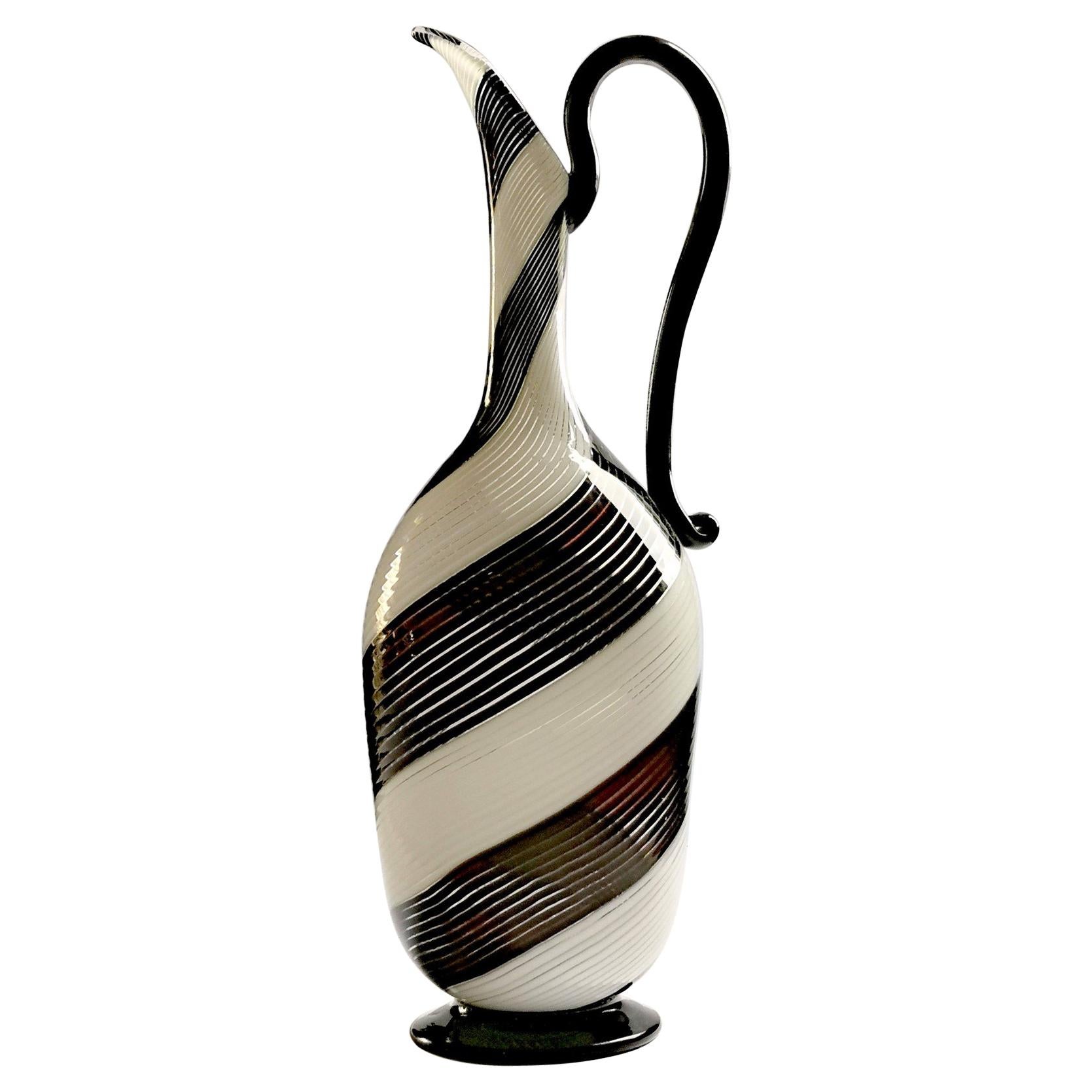 Dino Martens for Aureliano Toso, Pitcher, Twist Filigrana Black and White, 1950s