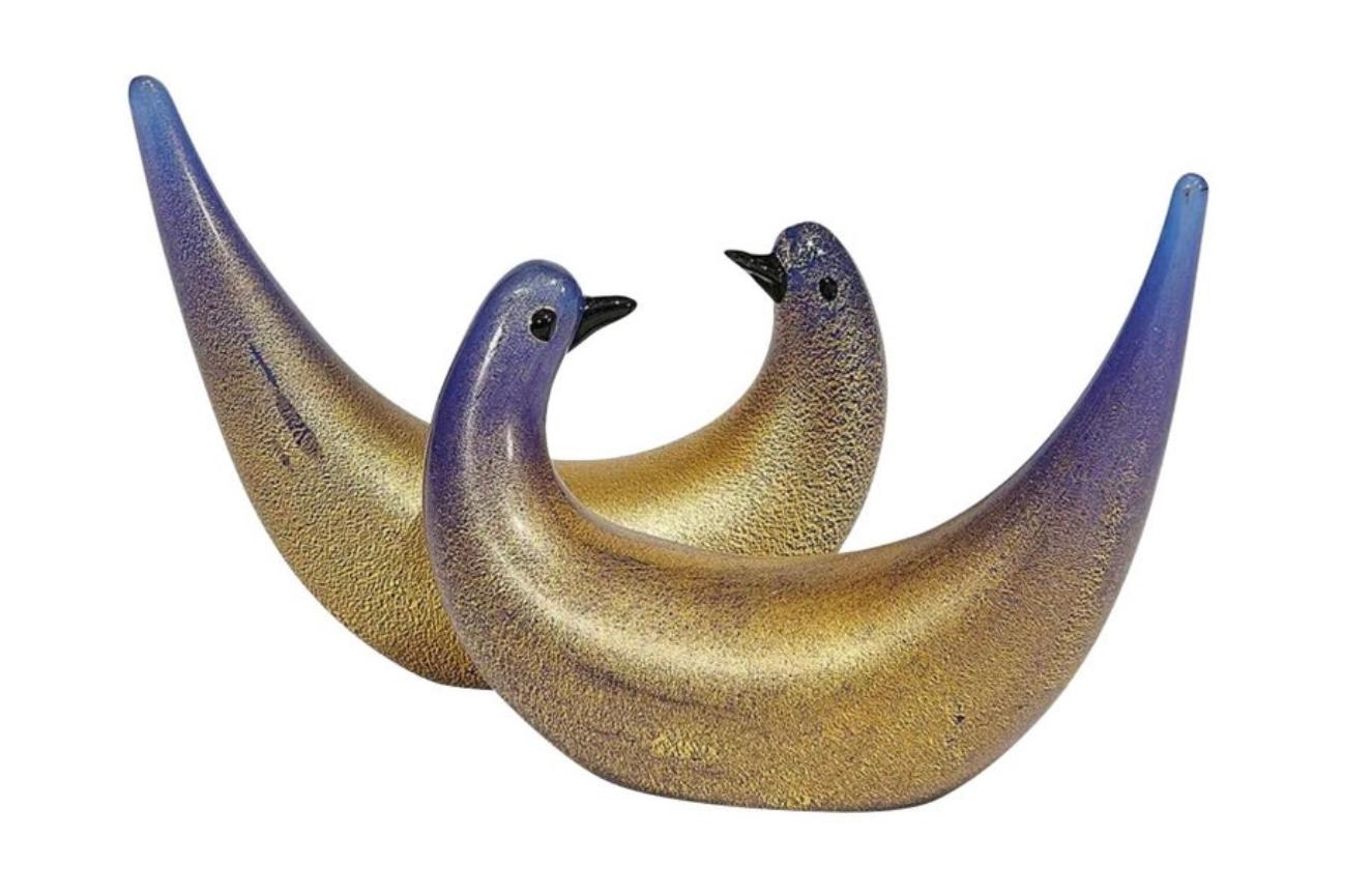 Dino Martens para Vetreria Aureliano Toso, Pareja de palomas doradas, Murano, Italia, años 40 en venta 1