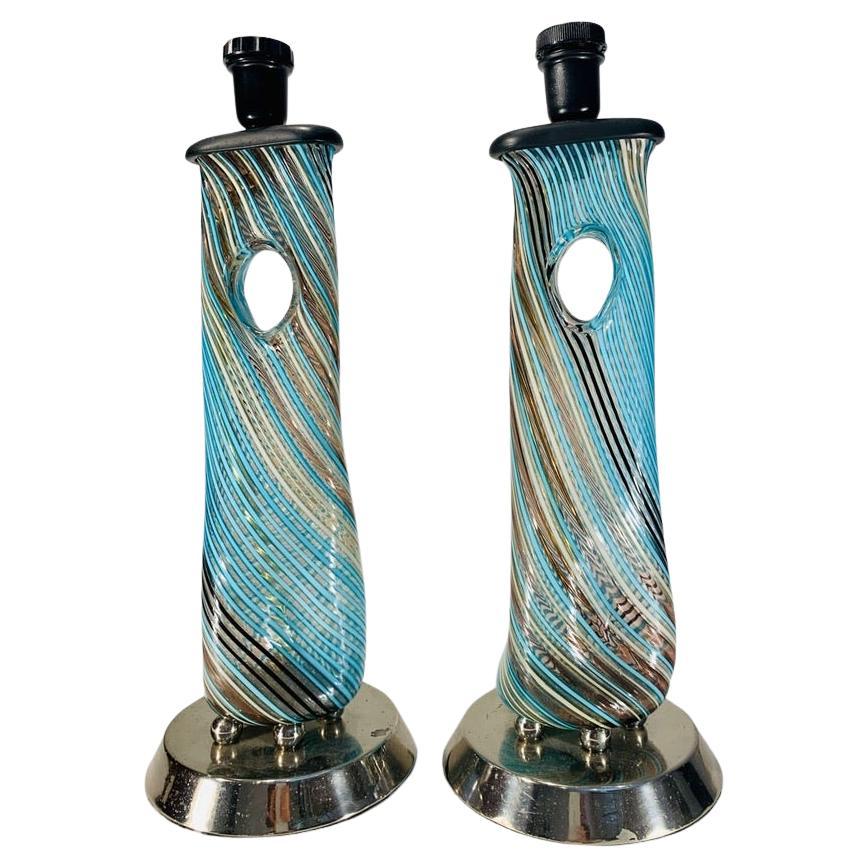 Dino Martens Italian Multicolor 1950 Murano Glass pair of table lamps. For Sale