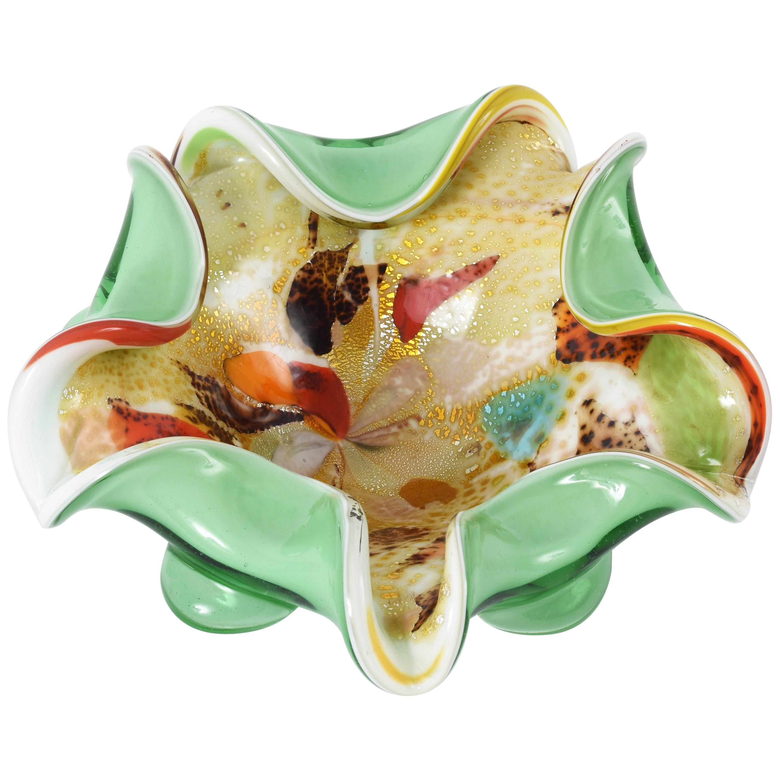 Dino Martens Italian Murano Glass "Tutti Frutti" Bowl with Golden Flakes, 1960s For Sale