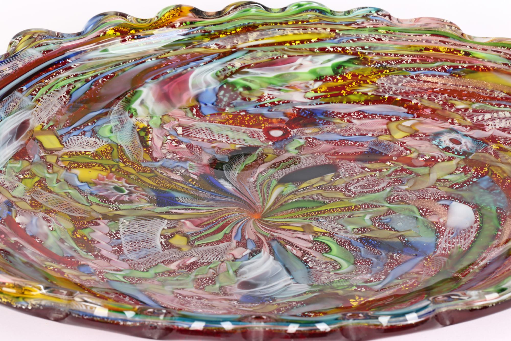 Hand-Crafted Dino Martens Large AVEM Murano Tutti Frutti Art Glass Dish For Sale