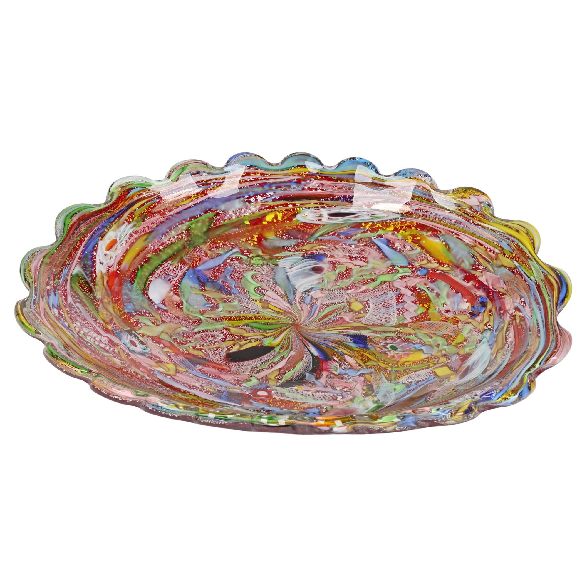 Dino Martens Large AVEM Murano Tutti Frutti Art Glass Dish For Sale