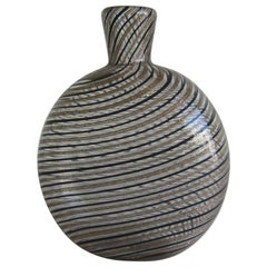 Dino Martens Mezza Filigrana Gold and Black Canes Murano Art Glass Vase, Italy