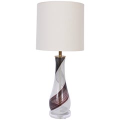 Dino Martens Mezza Filigrana Murano Glass Table Lamp in Black, White & Copper