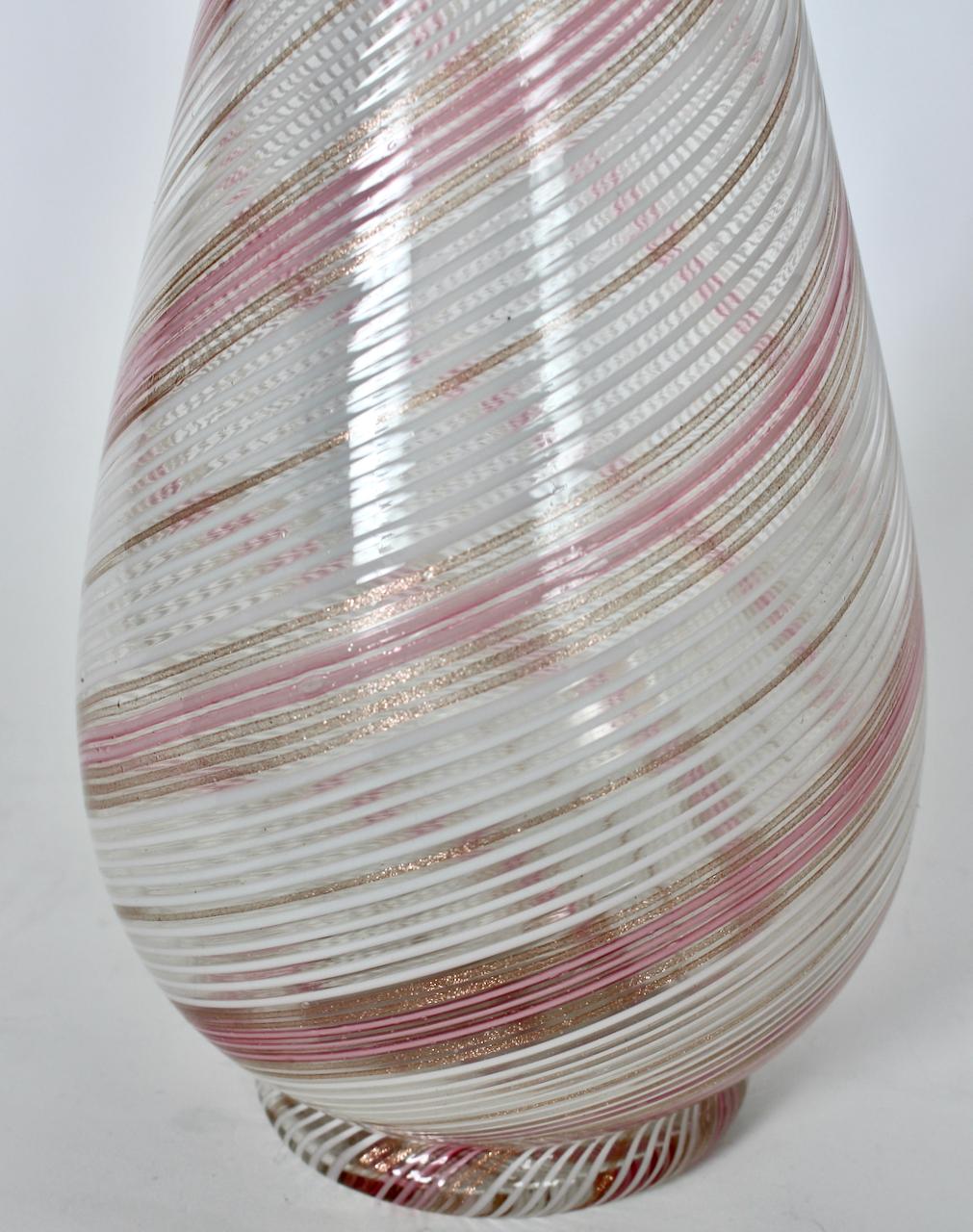 Dino Martens Mezza Filigrana Pink, White & Rose Gold Murano Vase, 1950's For Sale 7