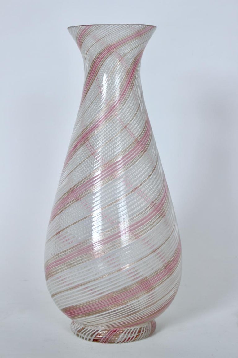Dino Martens Mezza Filigrana Pink, White and Rose Gold Murano Vase