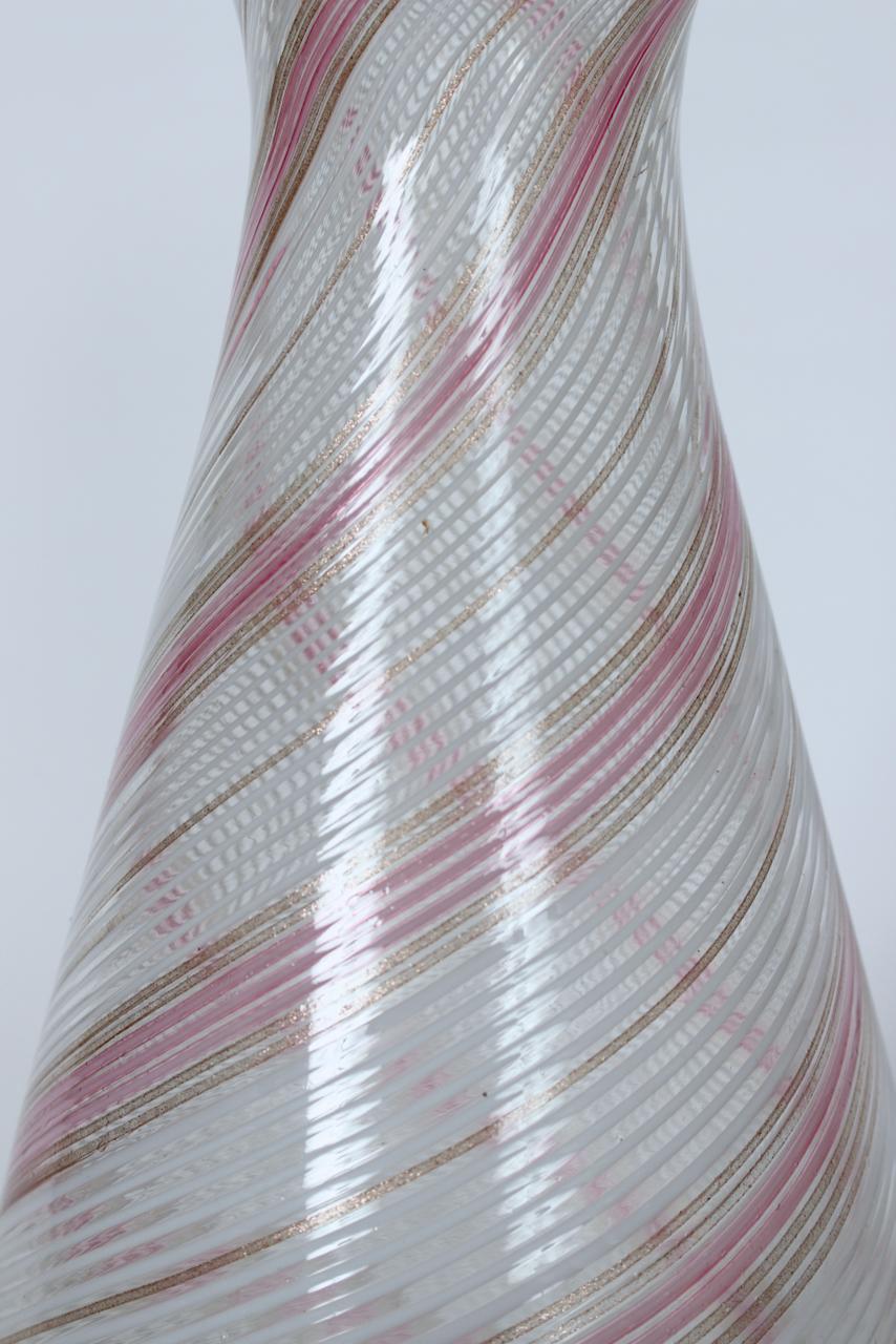 Mid-20th Century Dino Martens Mezza Filigrana Pink, White & Rose Gold Murano Vase, 1950's For Sale