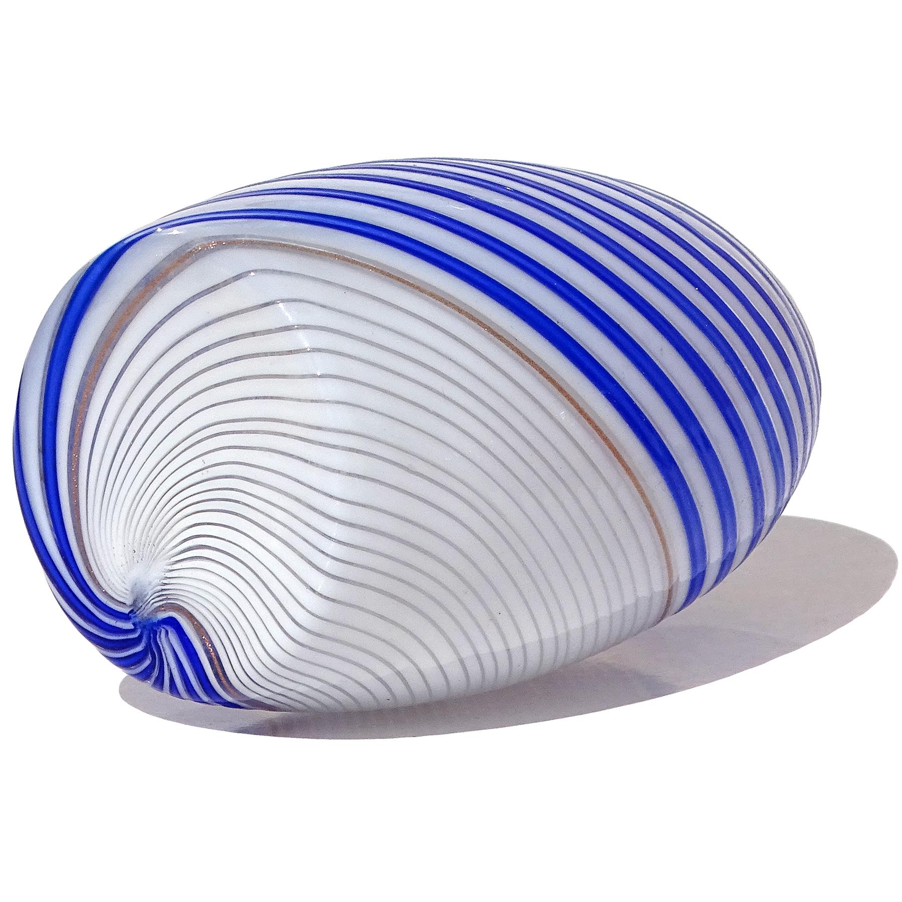 20th Century Dino Martens Murano 1950s Blue White Aventurine Italian Art Glass Flower Vase For Sale