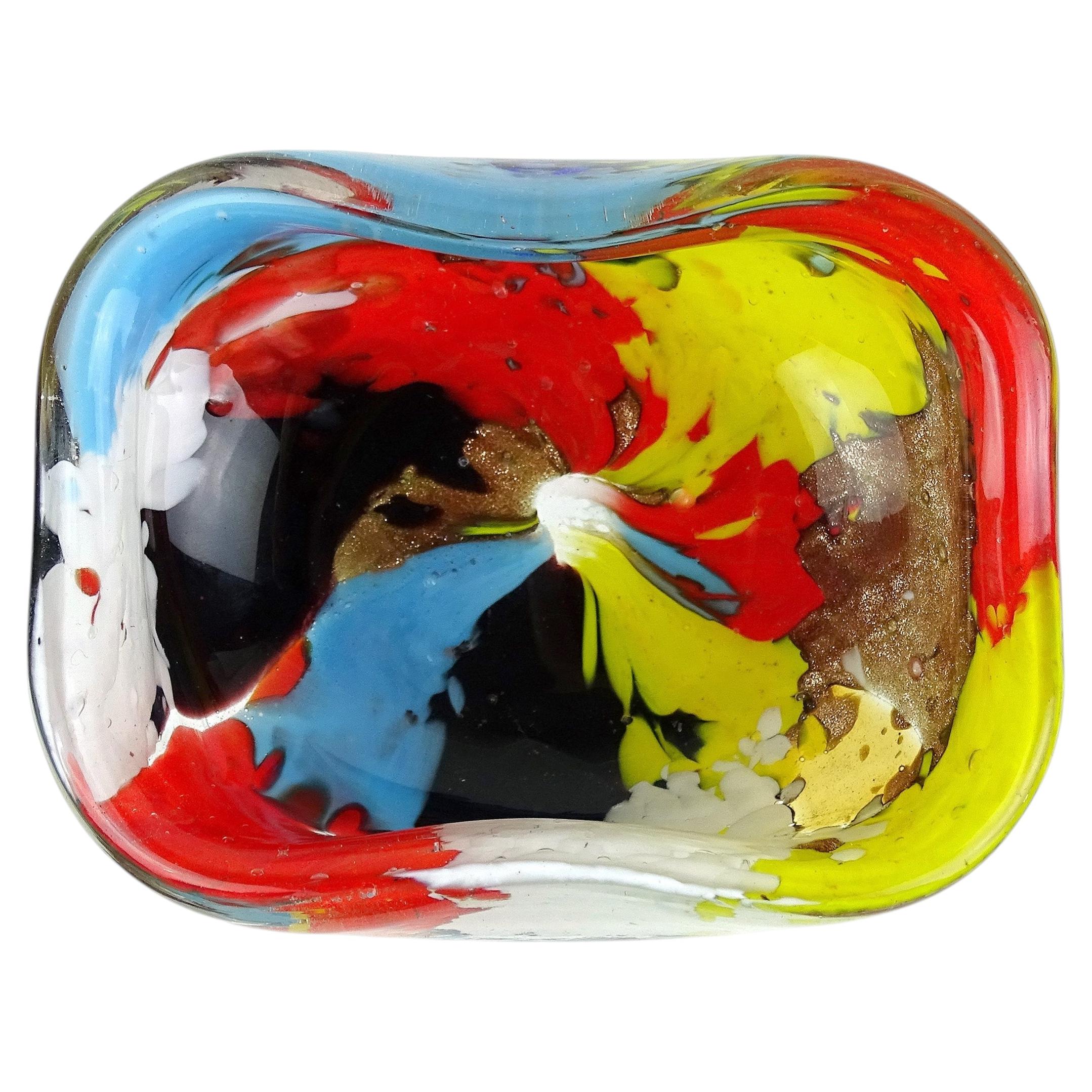 Dino Martens Murano 1950s Multi-Color Oriente Italian Art Glass Ring Dish Bowl