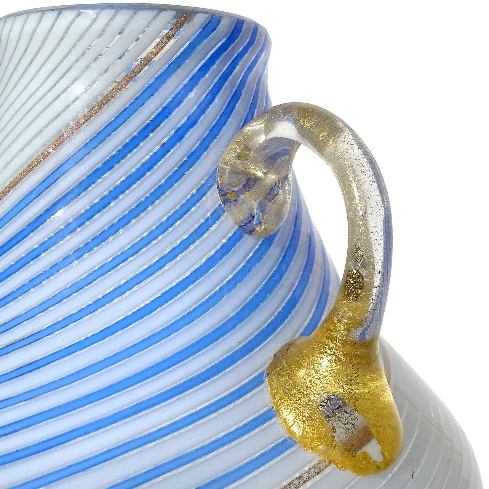 Dino Martens Murano 50s Weiß Blau Bänder Gold Italienische Kunst Glas Blumenvase (Moderne der Mitte des Jahrhunderts) im Angebot