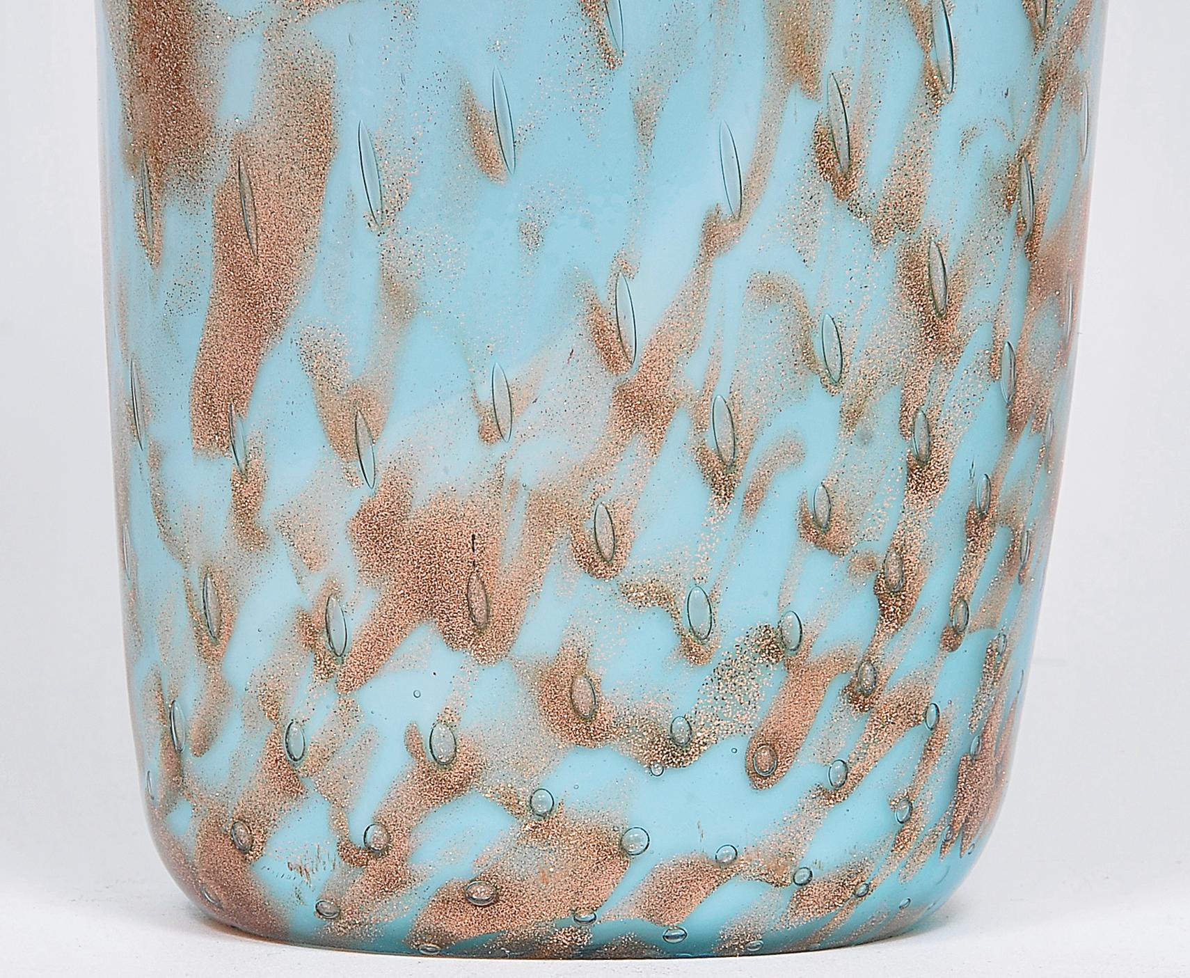 Mid-Century Modern Dino Martens Murano Artistic Blown Doble Glass with Bubbles Vase, circa 1950 For Sale