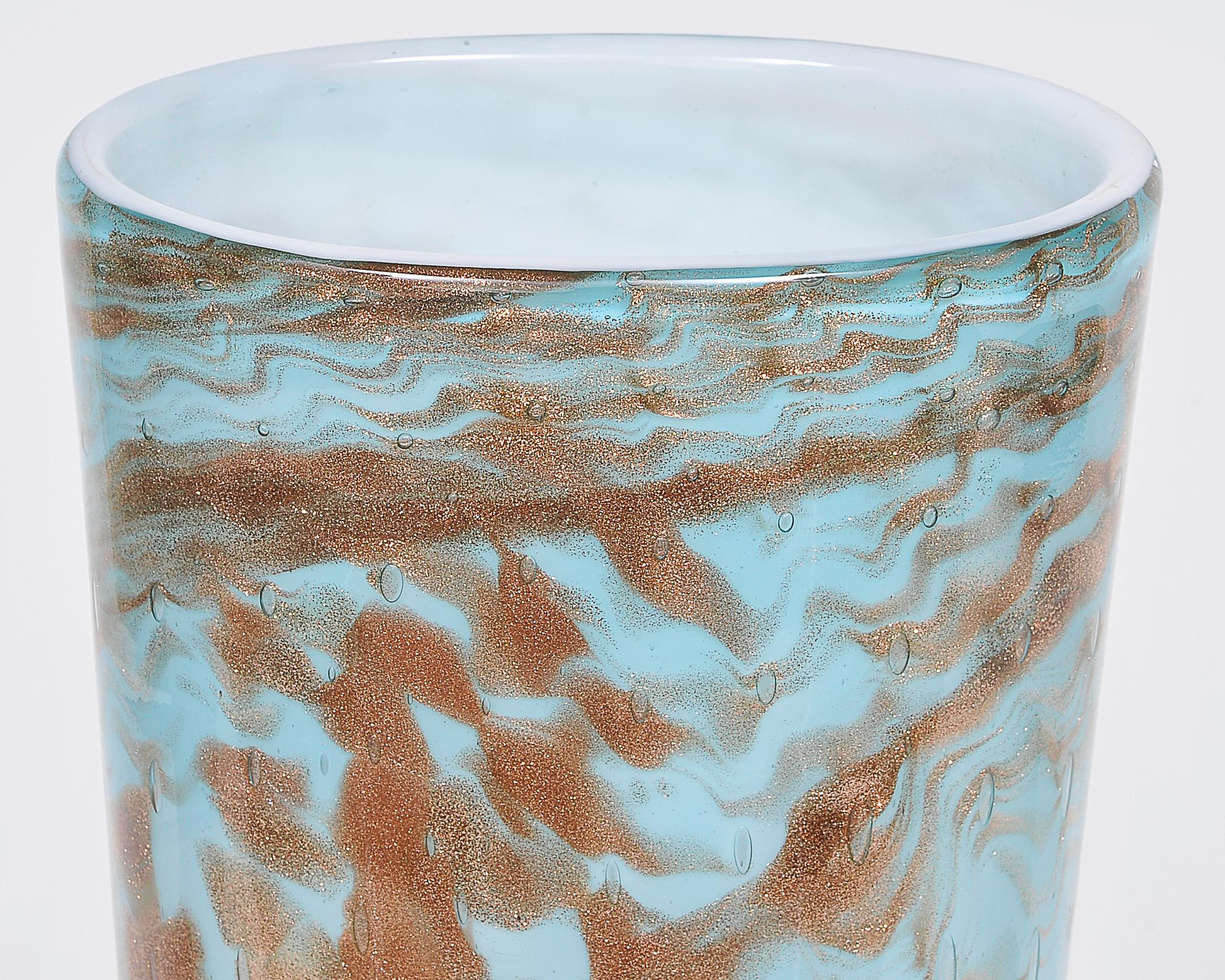 Italian Dino Martens Murano Artistic Blown Doble Glass with Bubbles Vase, circa 1950 For Sale