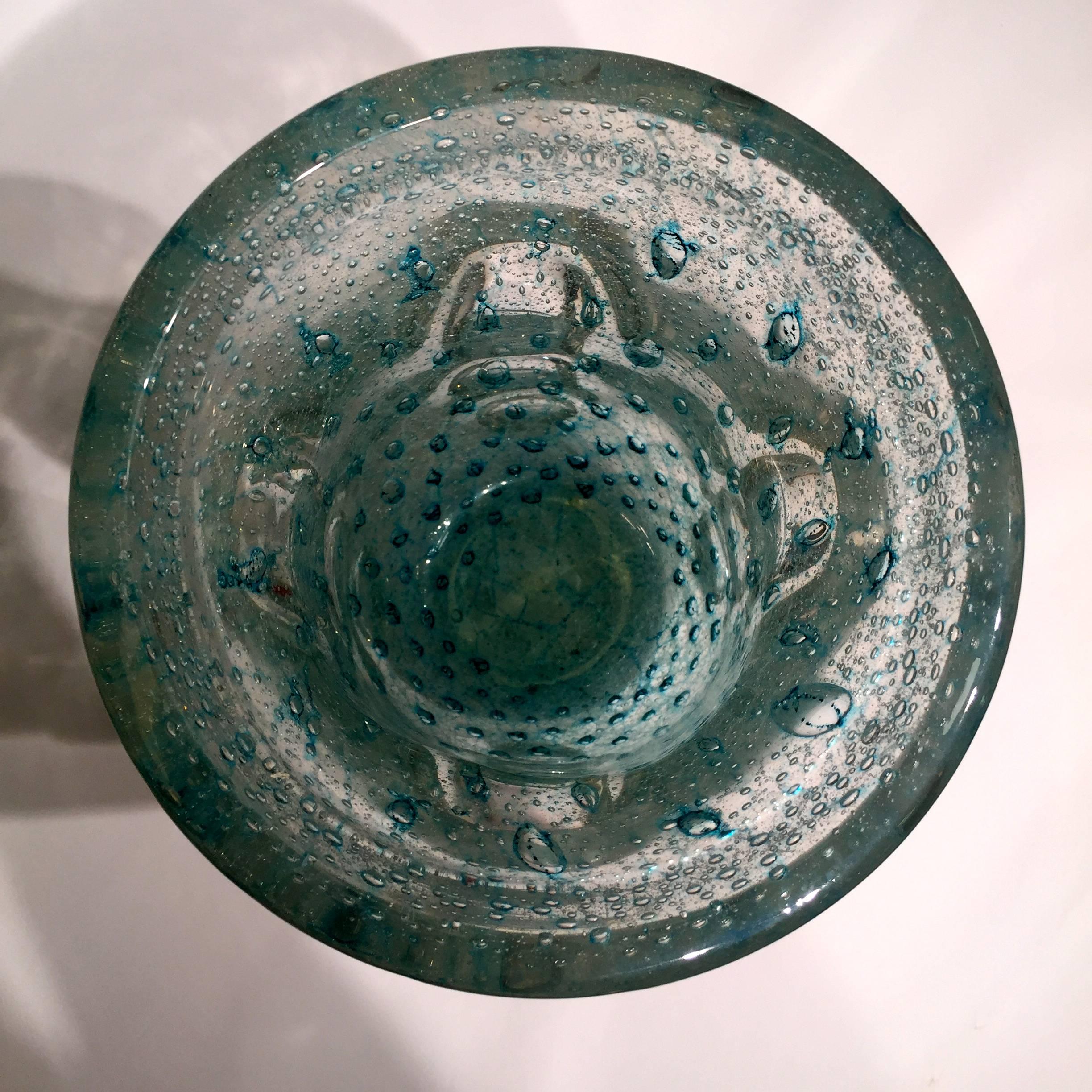 Mid-Century Modern Barovier & Toso  Murano Artistic Blown Glass ‘Cactus’ Blue Vase, circa 1950 For Sale