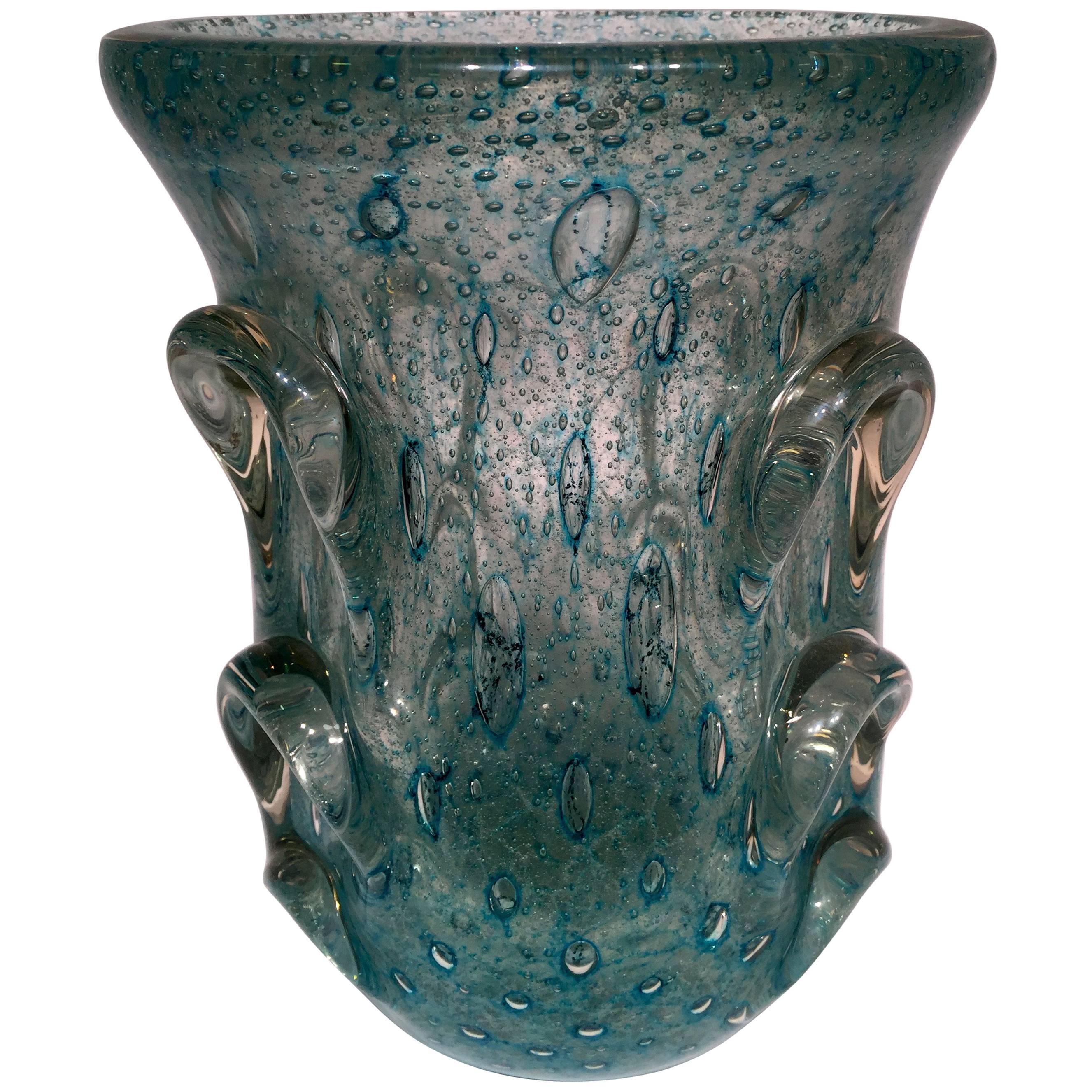 Barovier & Toso  Murano Artistic Blown Glass ‘Cactus’ Blue Vase, circa 1950 For Sale