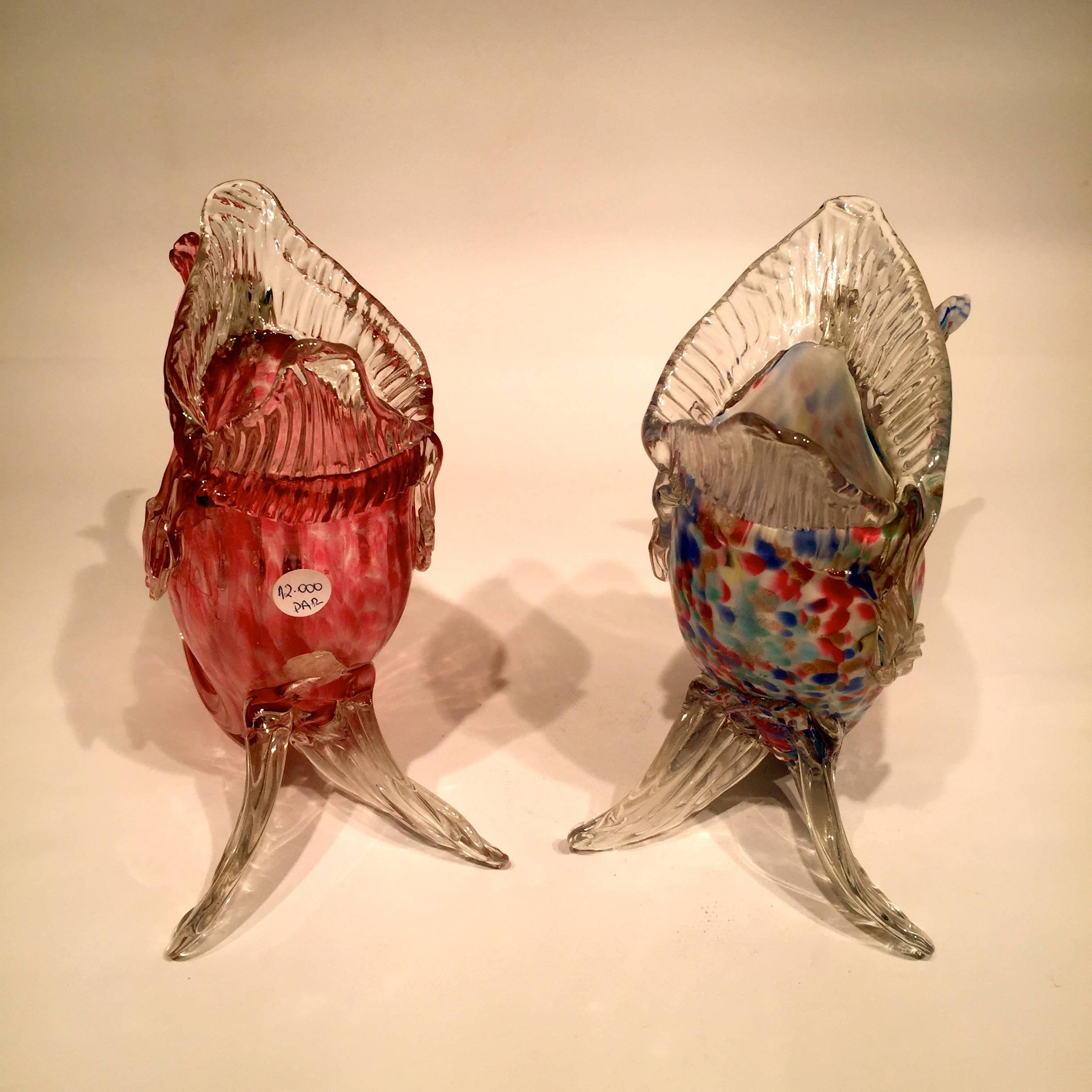 Mid-Century Modern Dino Martens Murano Artistic Blown Glass Fish Multi-Color Vases, circa 1950 For Sale