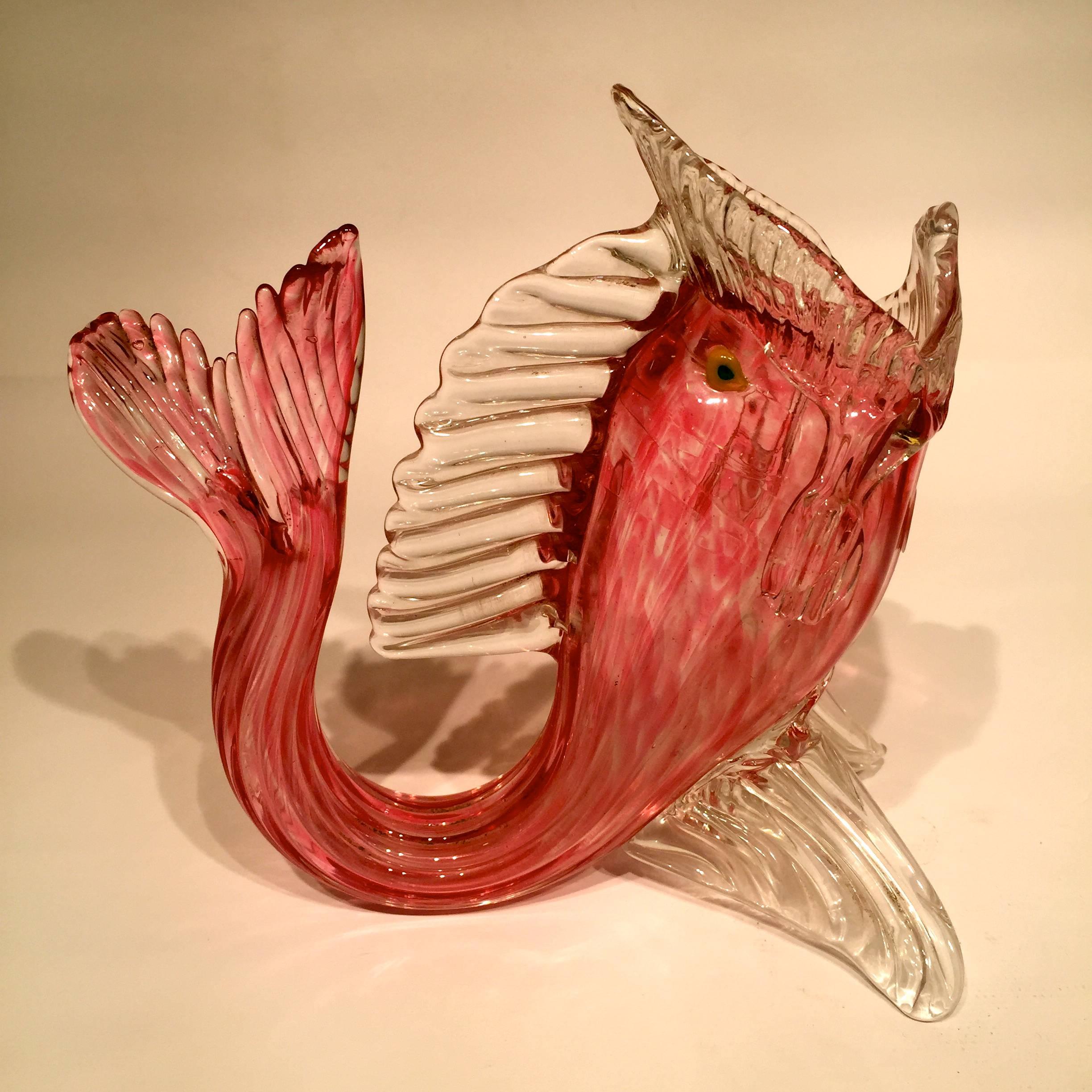 Murano Glass Dino Martens Murano Artistic Blown Glass Fish Multi-Color Vases, circa 1950 For Sale