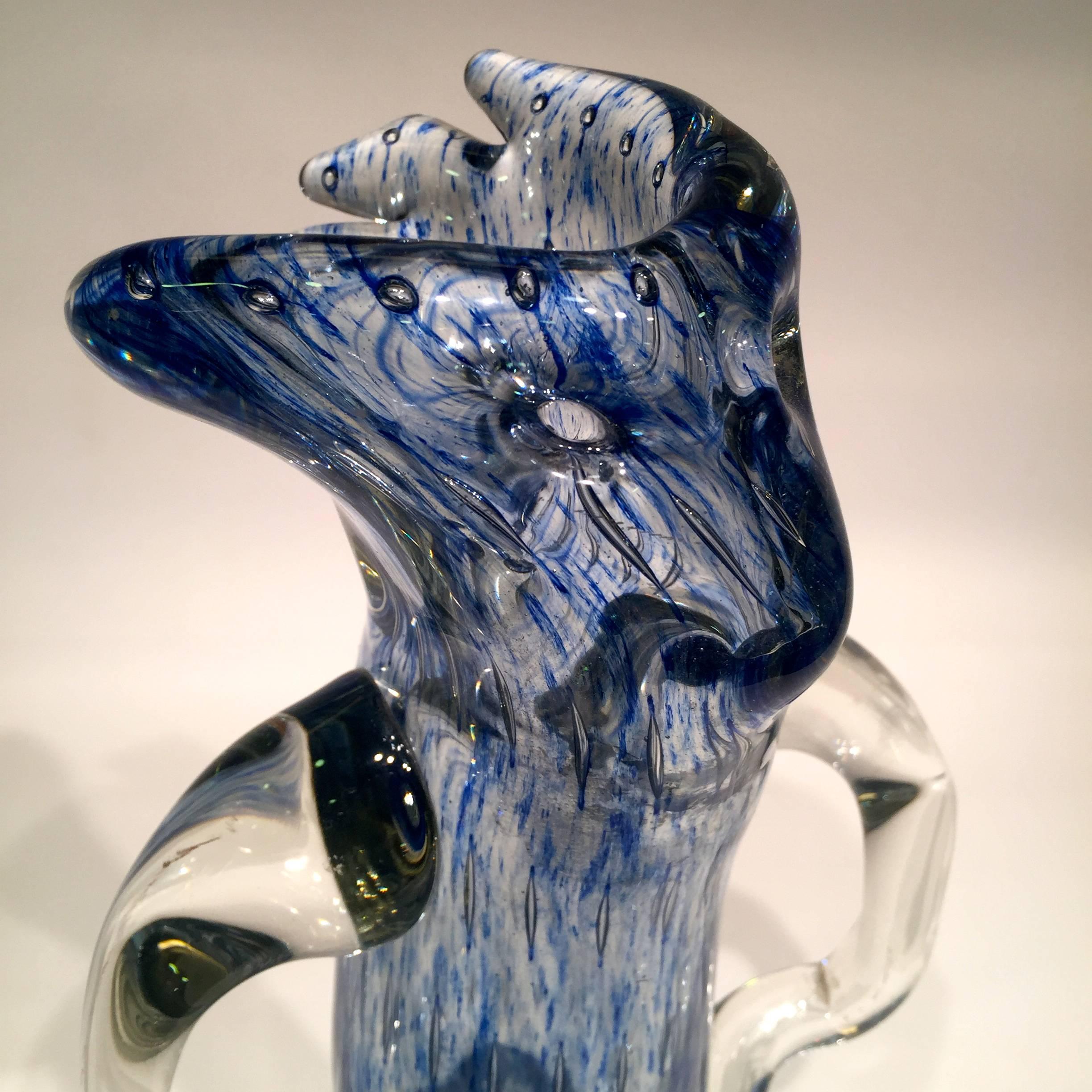 Mid-Century Modern Dino Martens Murano Artistic Blown Glass ‘Tree’ Blue Vase, circa 1950 For Sale