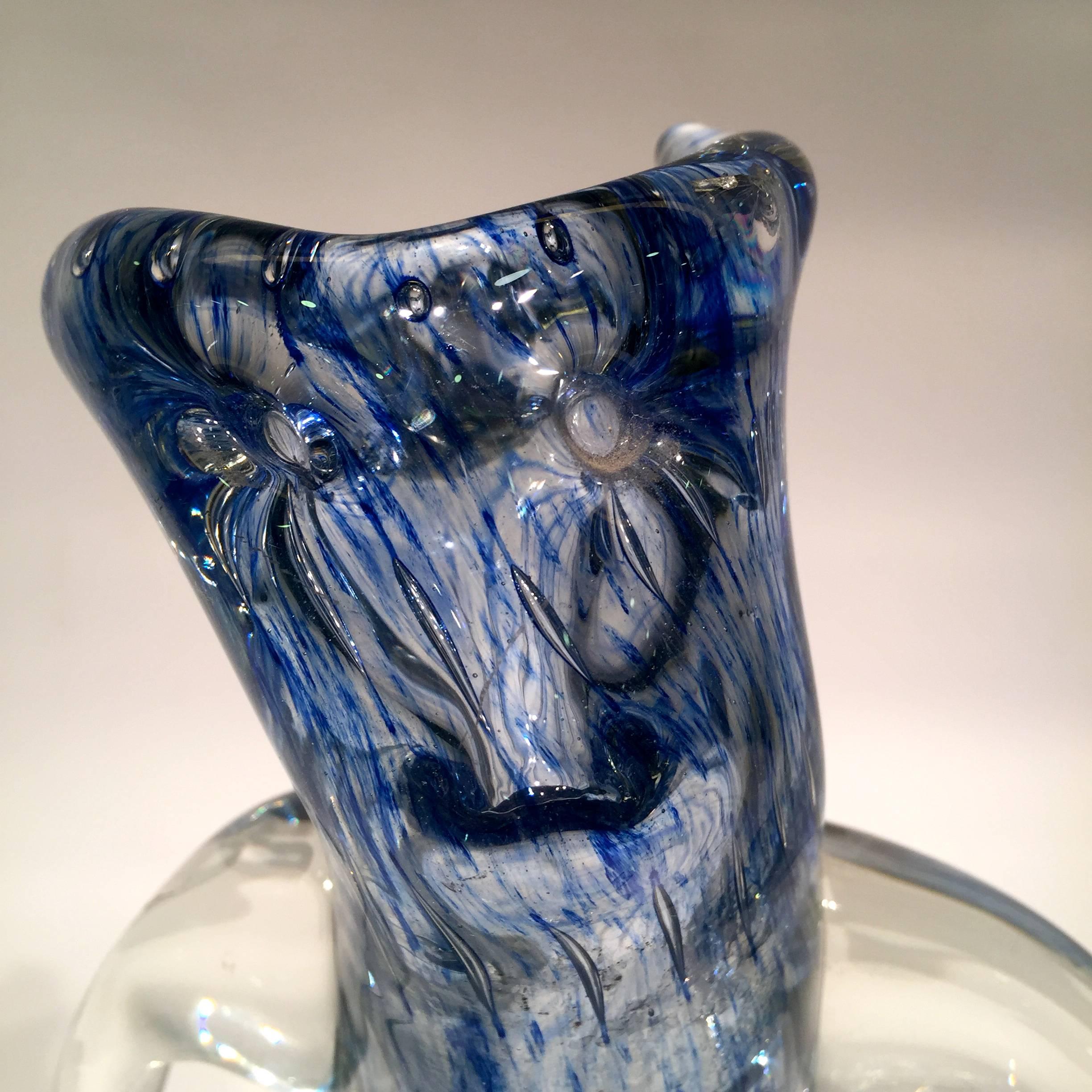 Italian Dino Martens Murano Artistic Blown Glass ‘Tree’ Blue Vase, circa 1950 For Sale