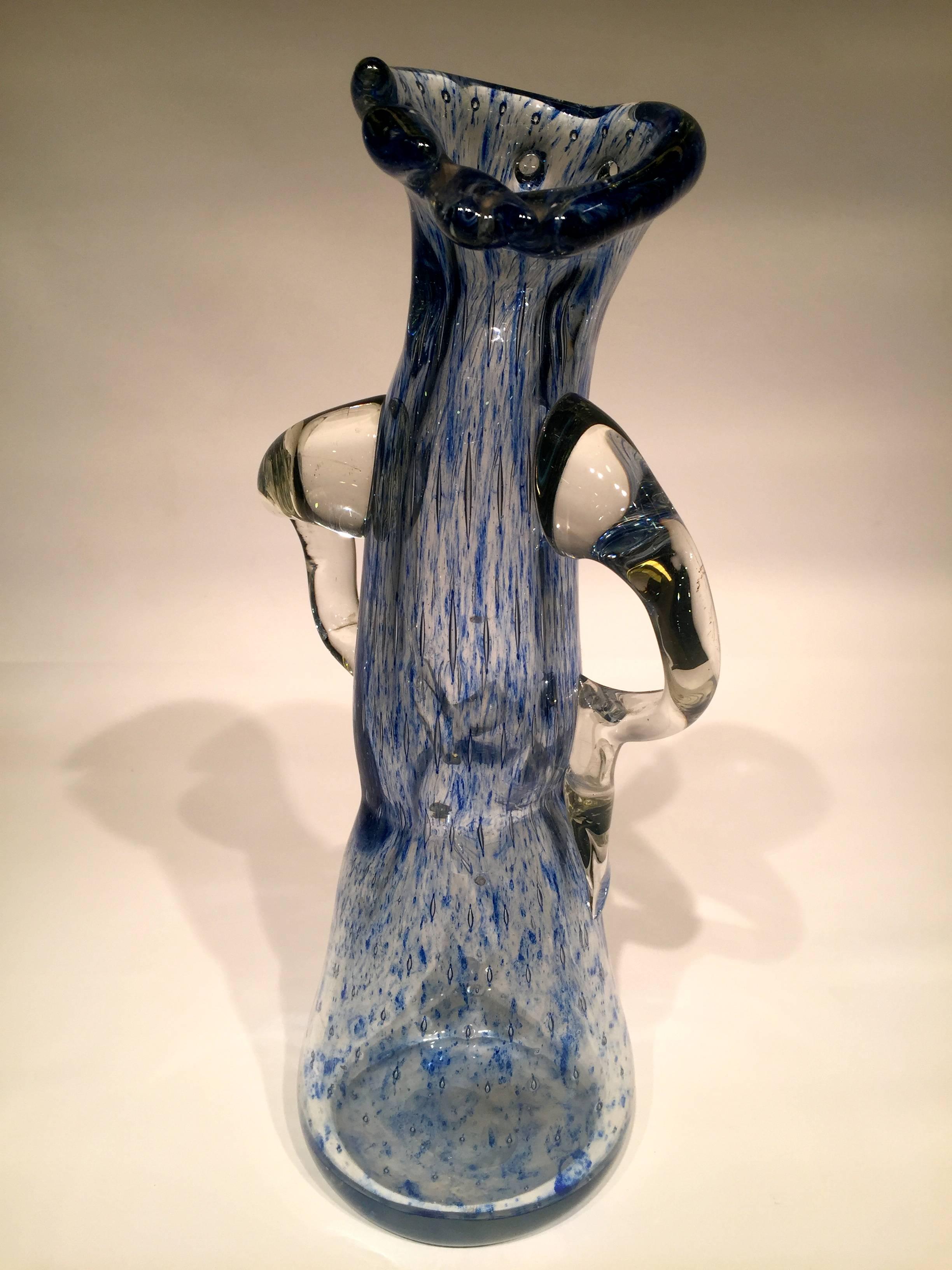 Dino Martens Murano Artistic Blown Glass ‘Tree’ Blue Vase, circa 1950 In Excellent Condition For Sale In Rio de Janeiro, RJ