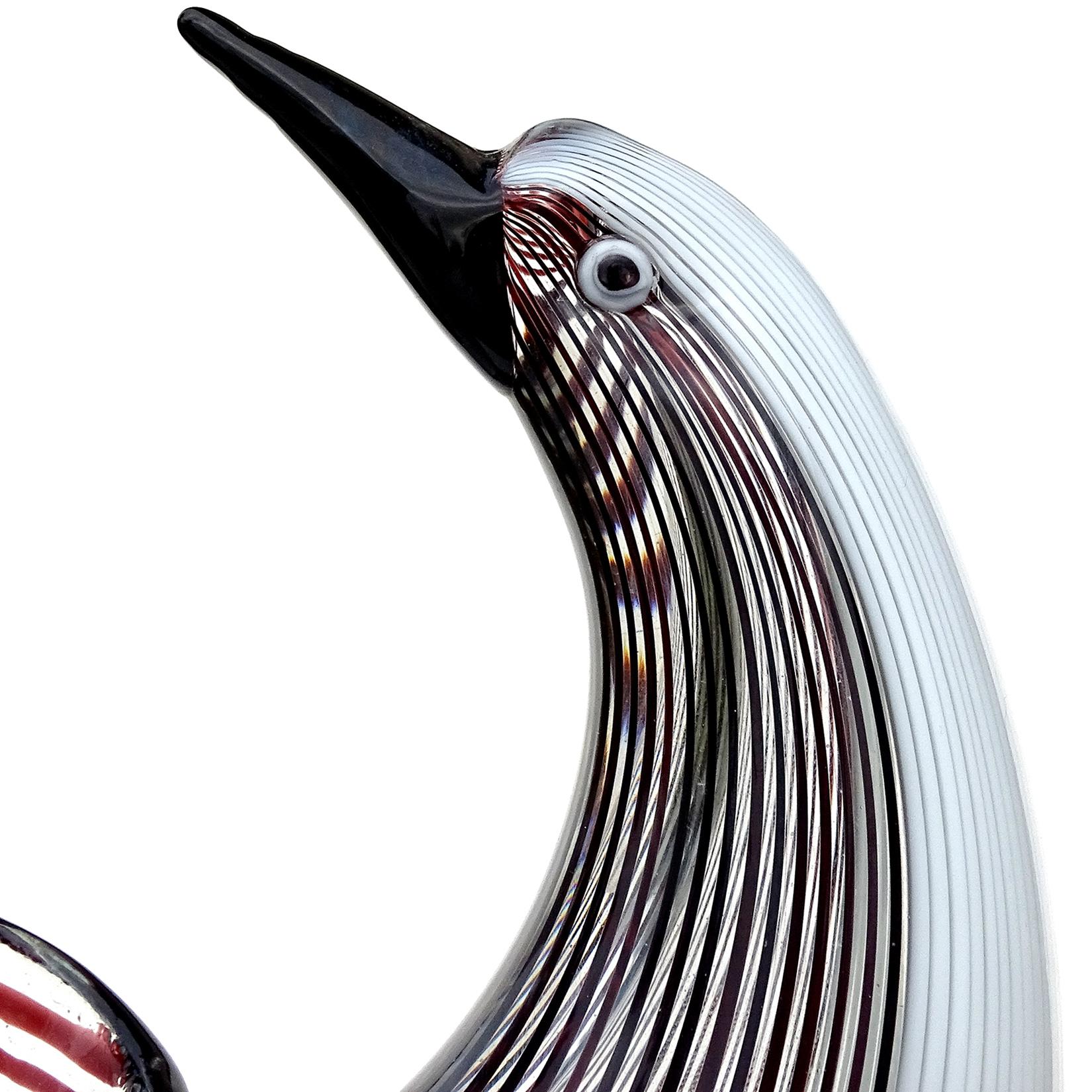 Dino Martens Murano Black White Ribbons Italian Art Glass Sculptural Bird Bowl 1