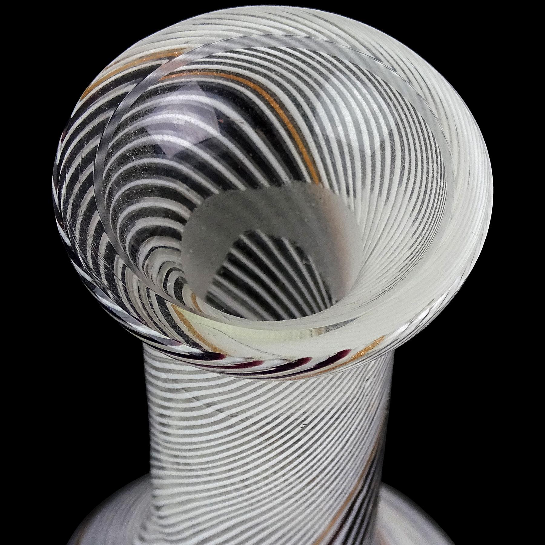 Dino Martens Murano Black White Swirl Ribbons Italian Art Glass Flower Vase For Sale 2