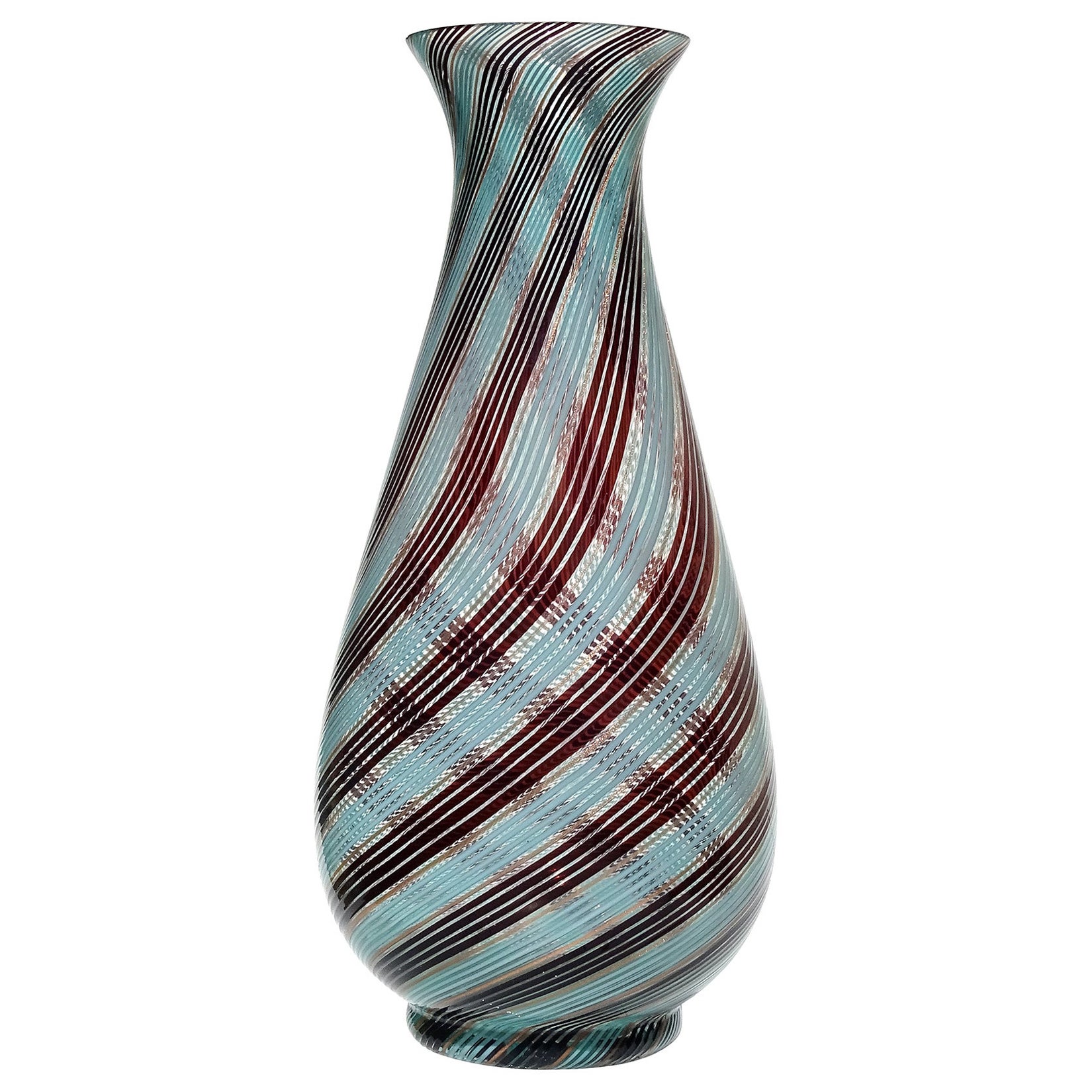 Dino Martens Vaso di fiori in vetro artistico italiano di Murano blu nero rame avventurina in vendita