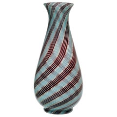 Dino Martens Murano Blue Black Copper Aventurine Italian Art Glass Flower Vase