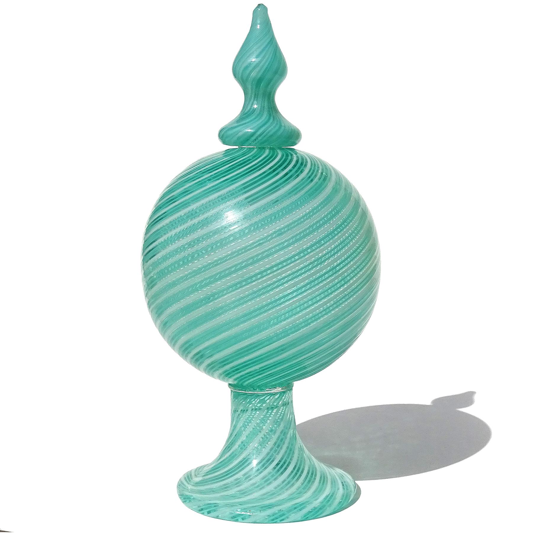 Beautiful vintage murano hand blown blue-green and white 