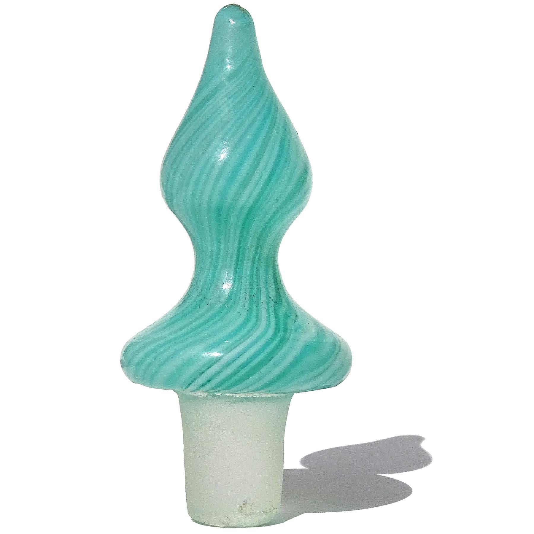 Hand-Crafted Dino Martens Murano Blue Green White Italian Art Glass Decanter Bottle Vase For Sale