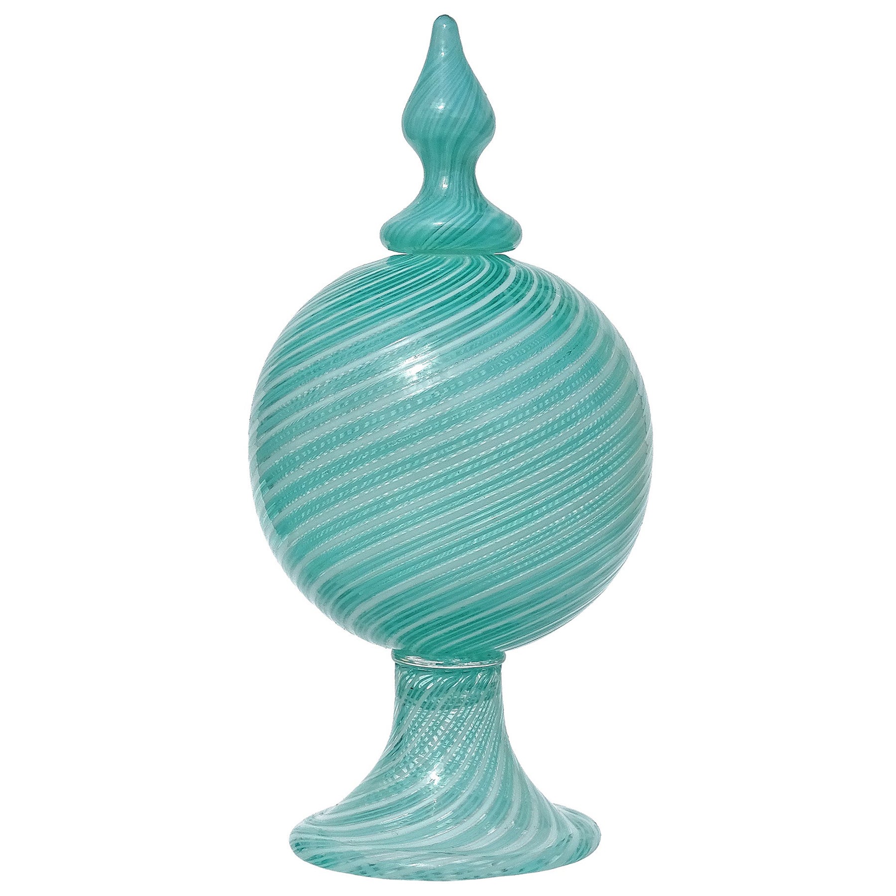 Dino Martens Murano Blue Green White Italian Art Glass Decanter Bottiglia Vaso