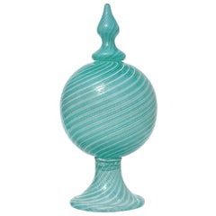 Dino Martens Murano Blue Green White Italian Art Glass Decanter Bottiglia Vaso
