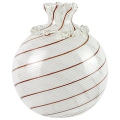 Dino Martens Murano Copper Aventurine White Ribbons Italian Art Glass Bud Vase