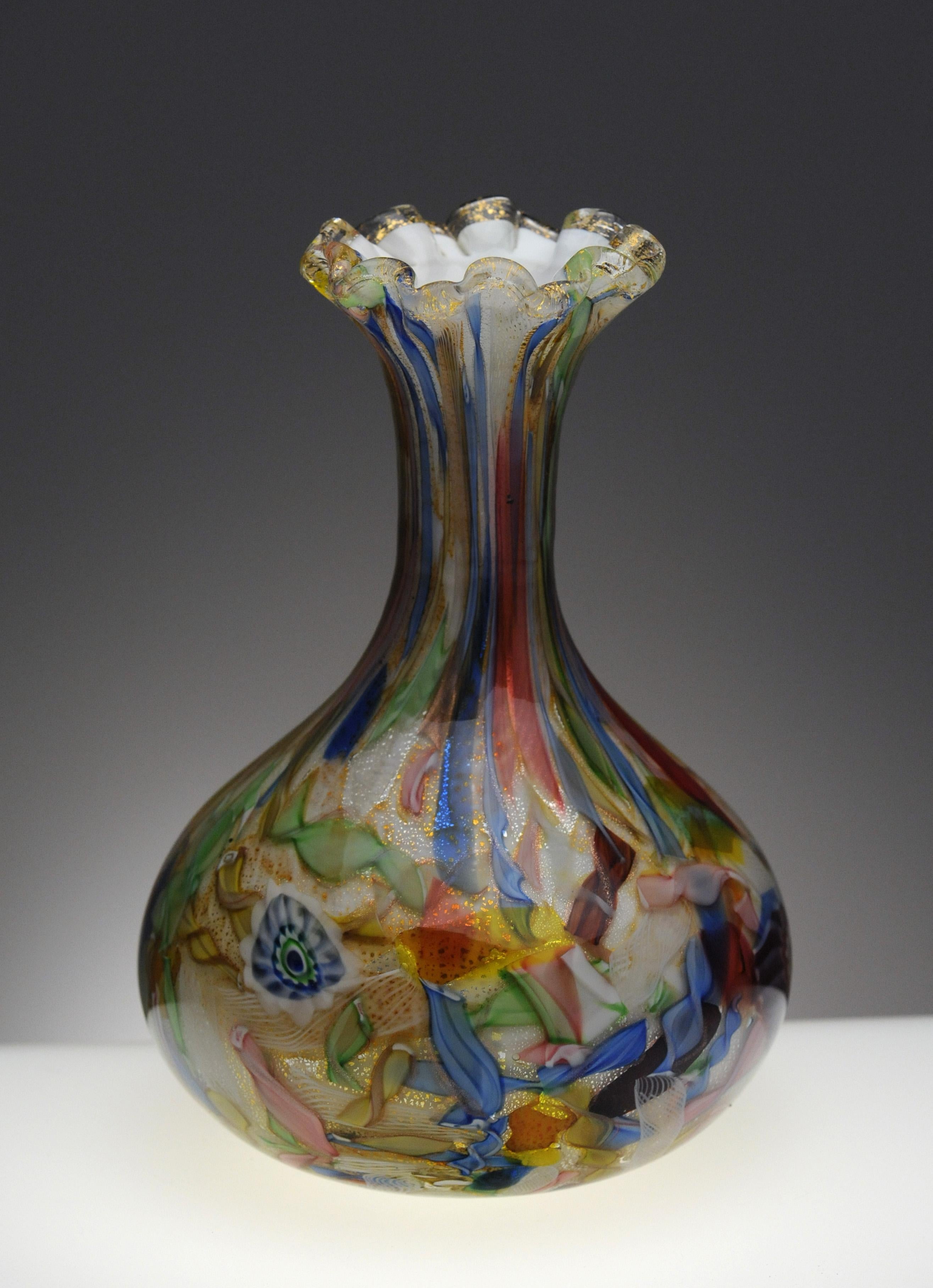 Mid-Century Modern Dino Martens Murano Glass Italian Tutti Fruiti Vase, 1950s