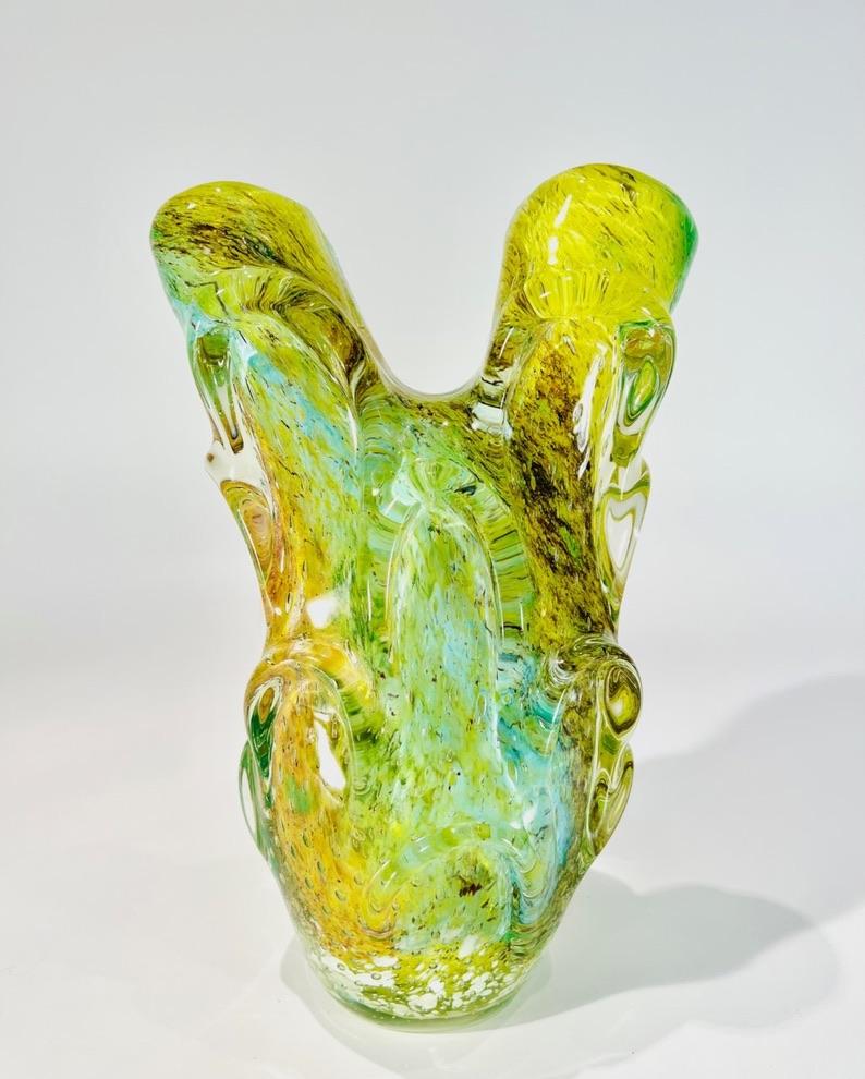 Incredible Dino Martens style Murano glass multicolor with two mouths circa 1950.